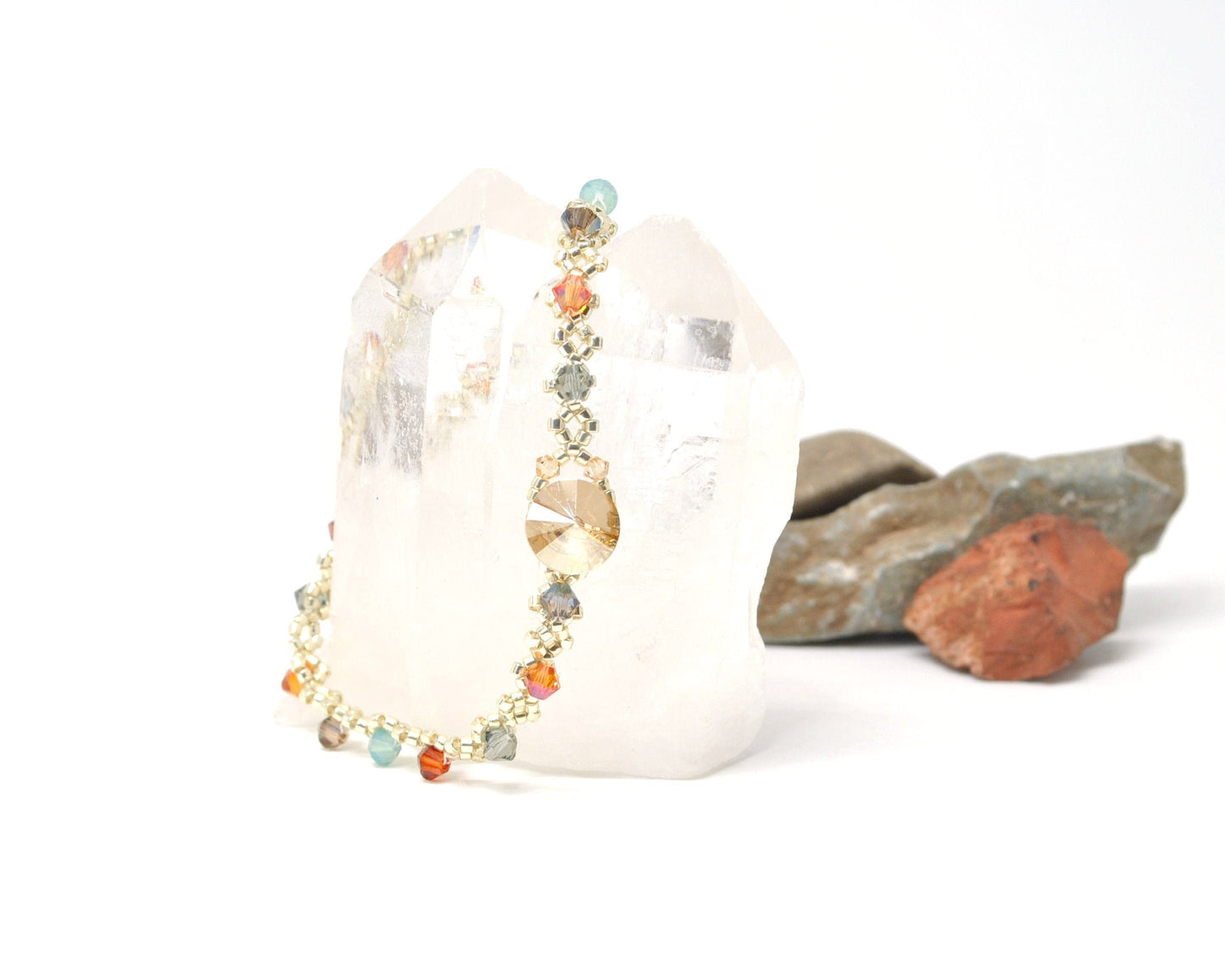 glacier national park . delicate swarovski bracelet . nickel free . montana gift . turquoise, orange, red, bronze, gold . national park gift