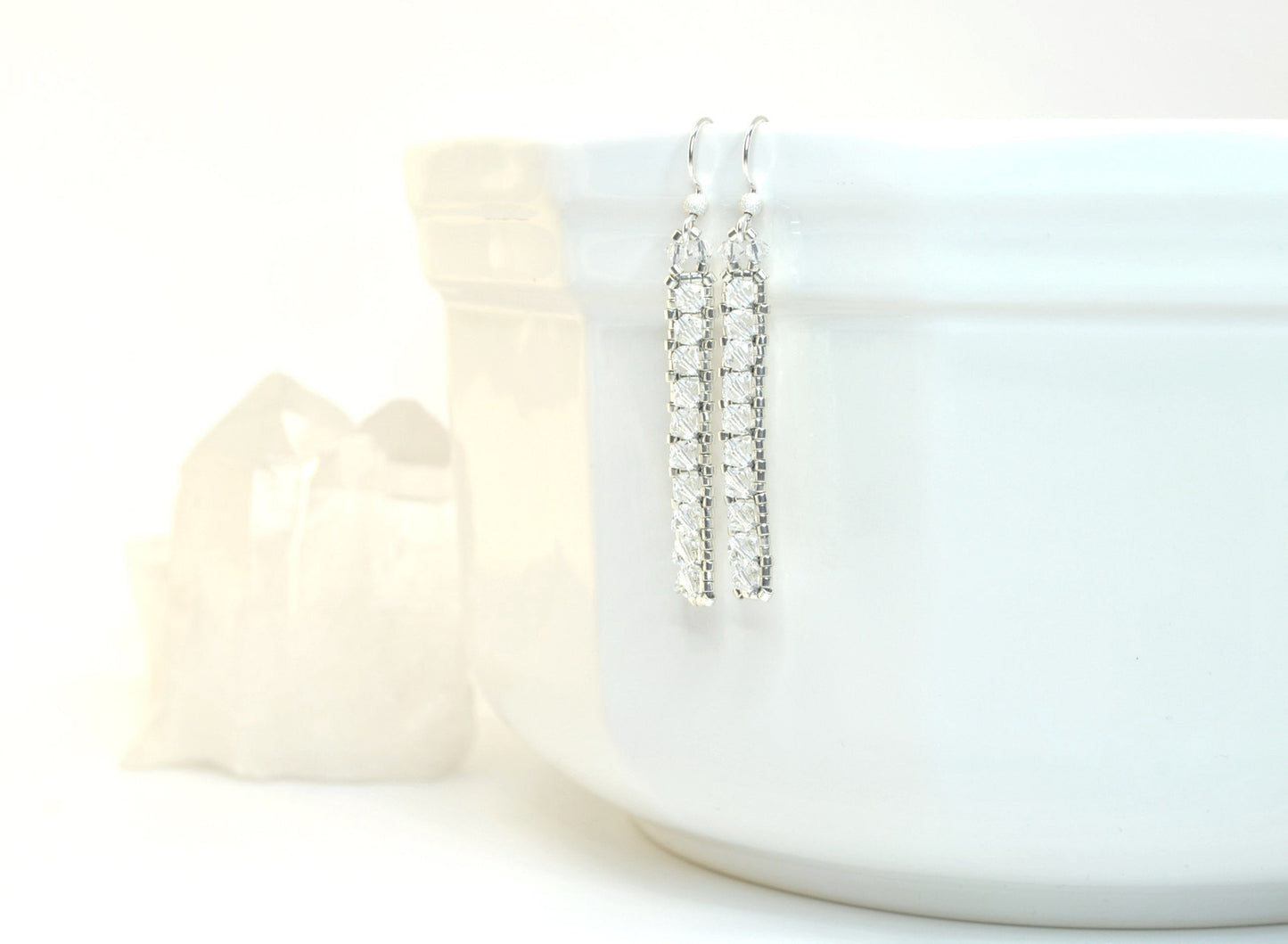 swarovski clear crystal minimalist modern wedding earrings . nickle free jewelry . crystal wedding earrings . crystal dangle earrings