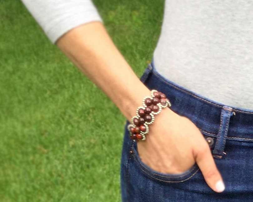 poppy jasper gemstone bracelet . red gemstone bracelet . gemstone jewelry . handmade jewelry . red bracelet . cuff bracelet . jasper jewelry