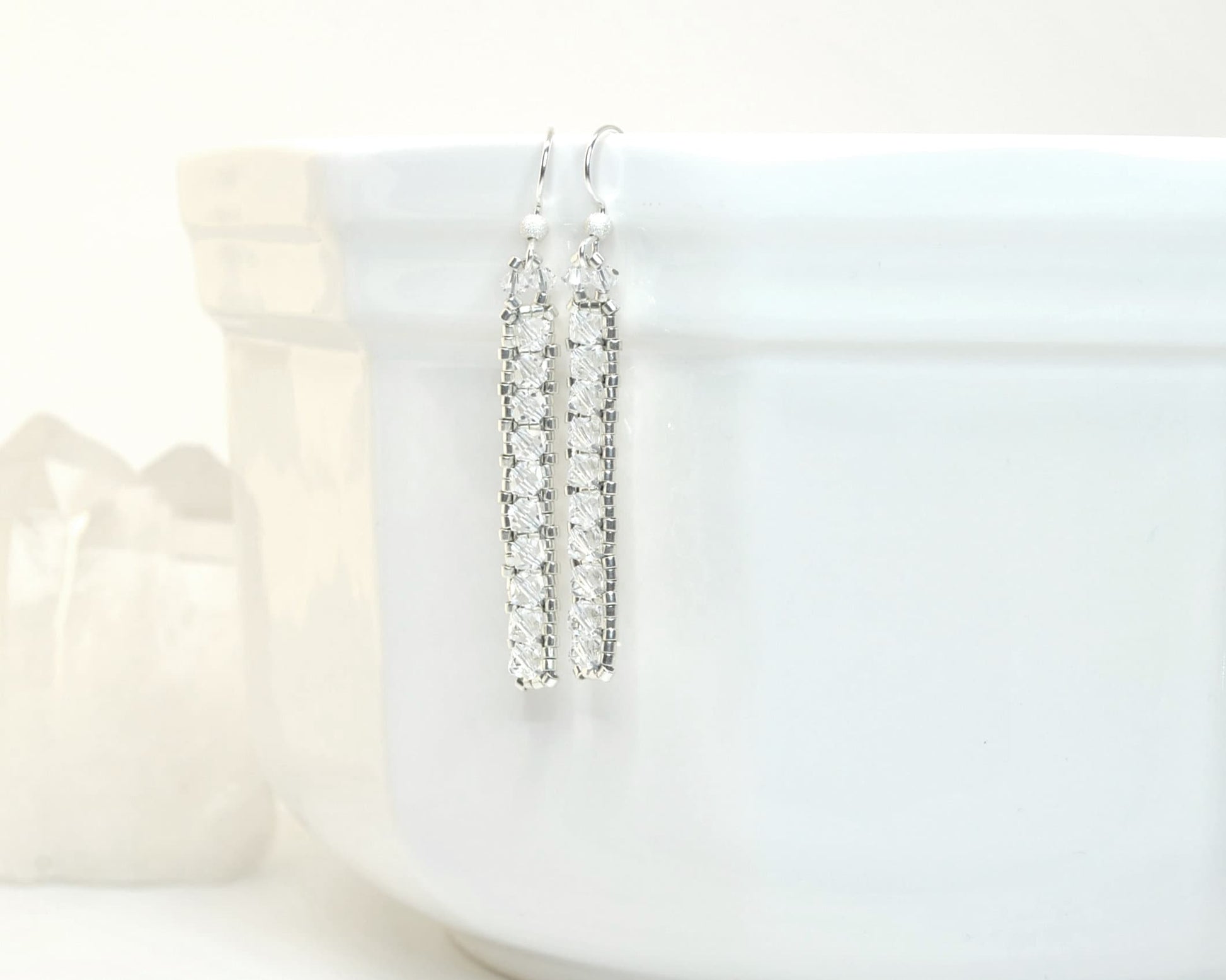 swarovski clear crystal minimalist modern wedding earrings . nickle free jewelry . crystal wedding earrings . crystal dangle earrings