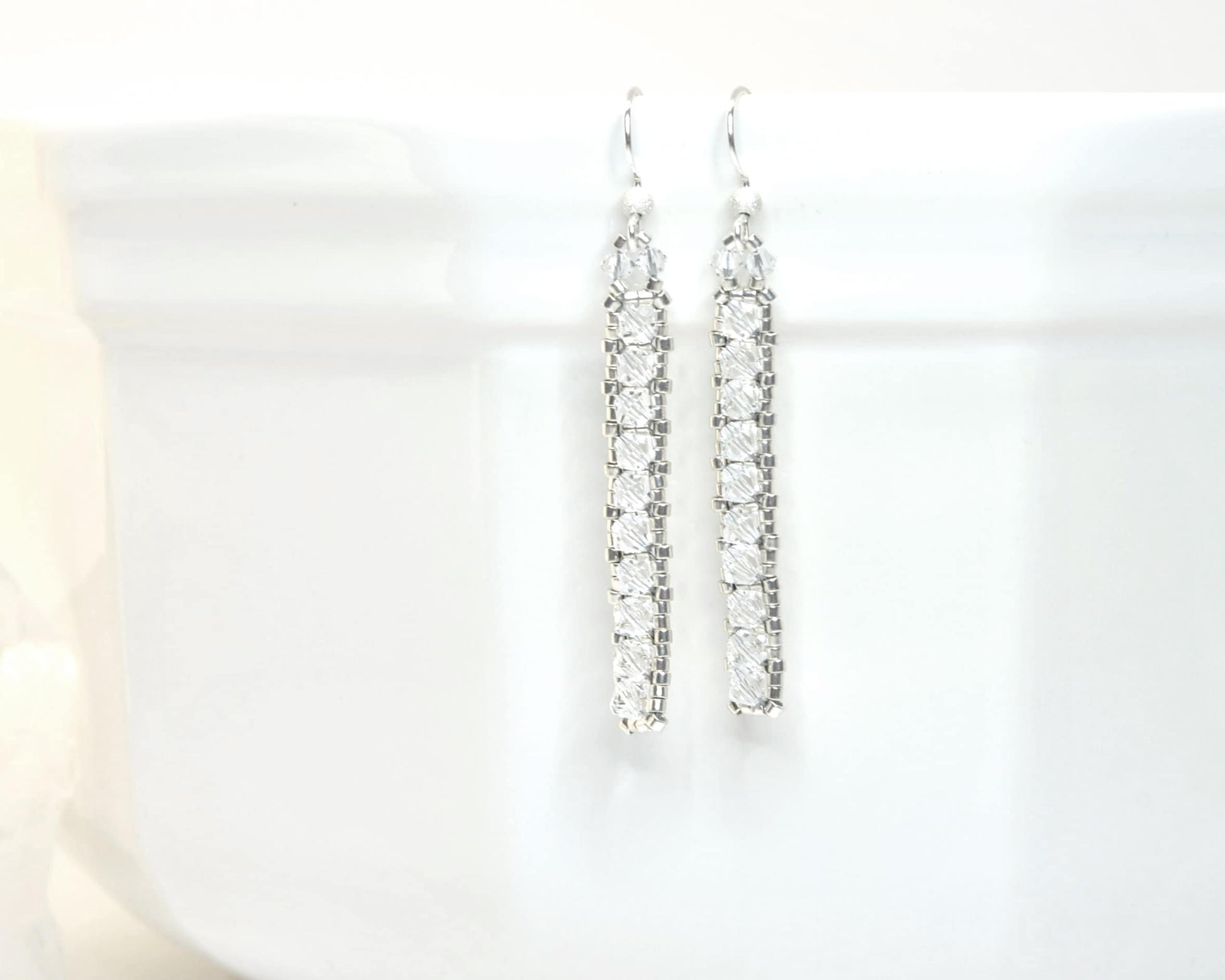 swarovski clear crystal minimalist modern wedding earrings . nickle free jewelry . crystal wedding earrings . crystal dangle earrings