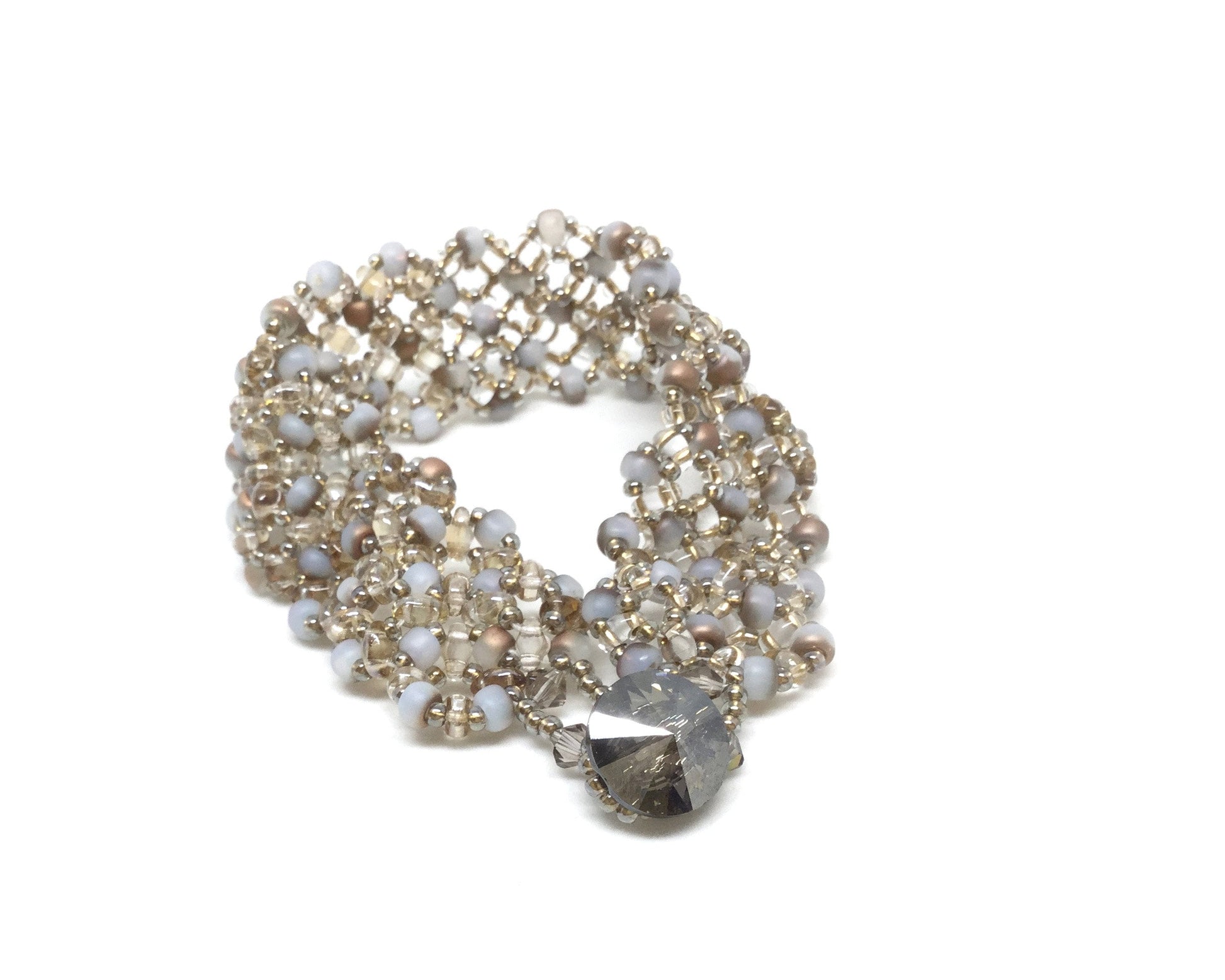 neutral beaded cuff bracelet . bronze beige white cuff bracelet . lacey cuff bracelet . neutral lacey beaded cuff, nickel free jewelry