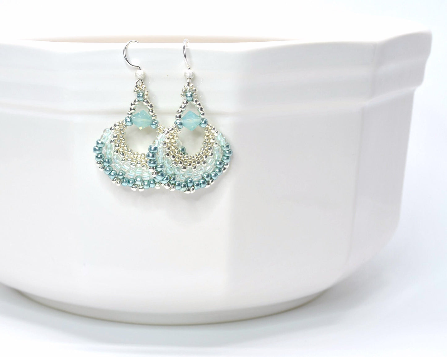 light turquoise opal fan statement earrings . beaded fan earrings . pastel earrings . turquoise fan earrings . spring earrings .