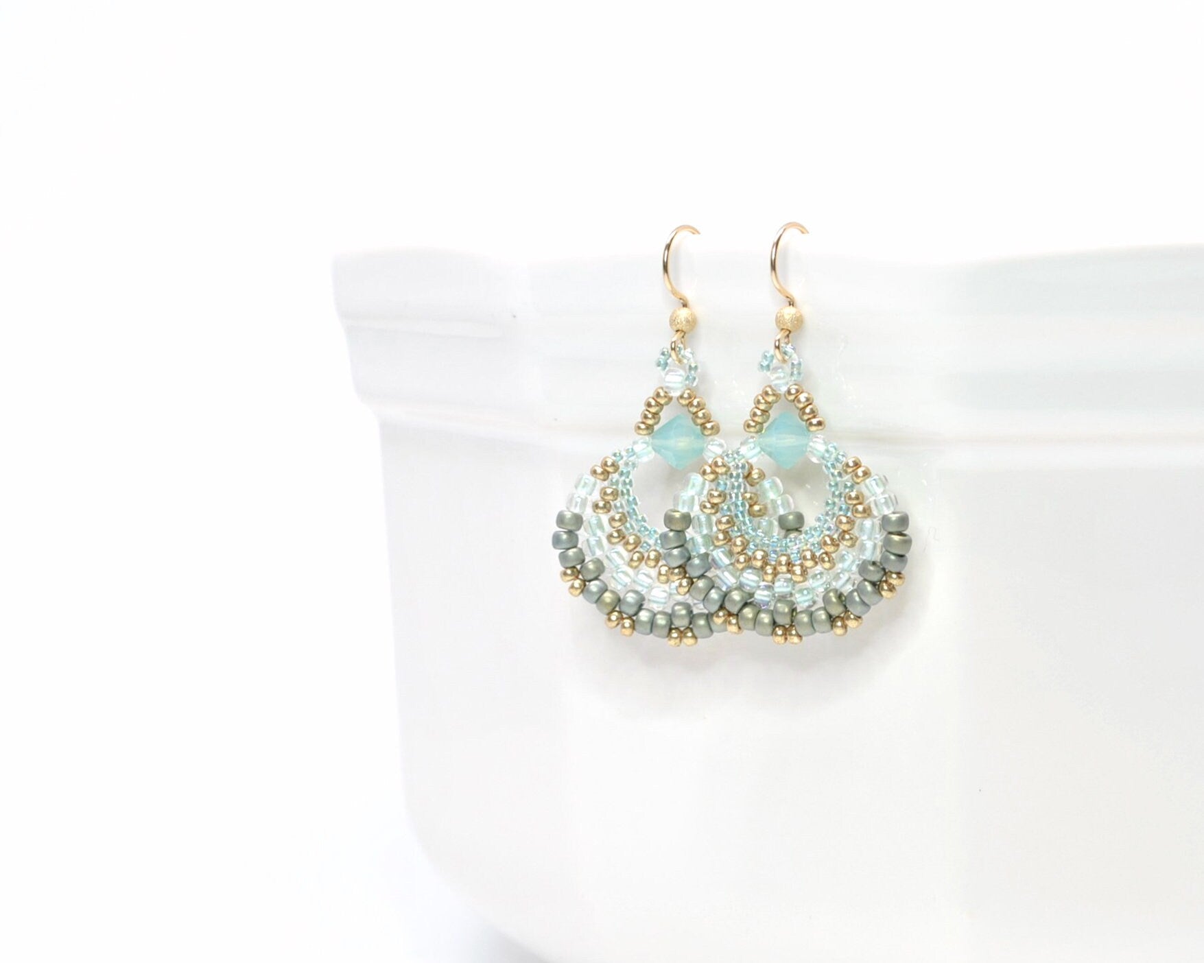 turquoise and gold fan earrings . statement earrings . beachy earrings . tropical jewelry . summer earrings . gold fan earrings, lightweight