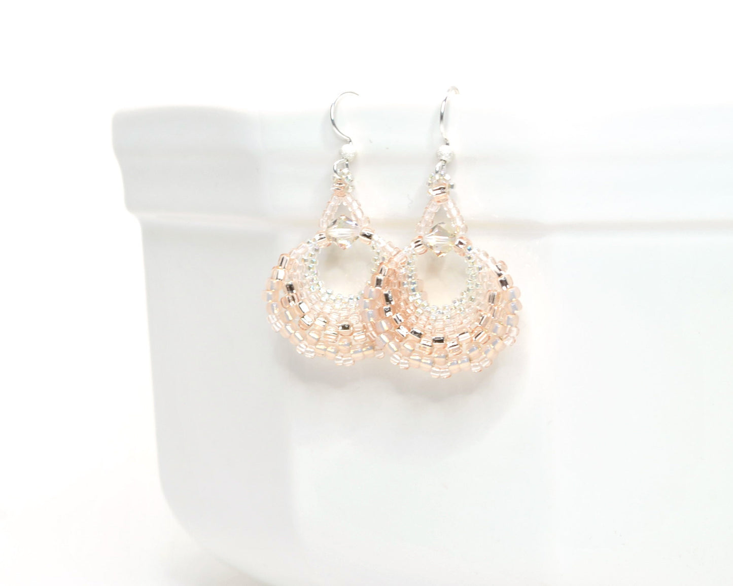 pastel pink delicate beaded fan earrings