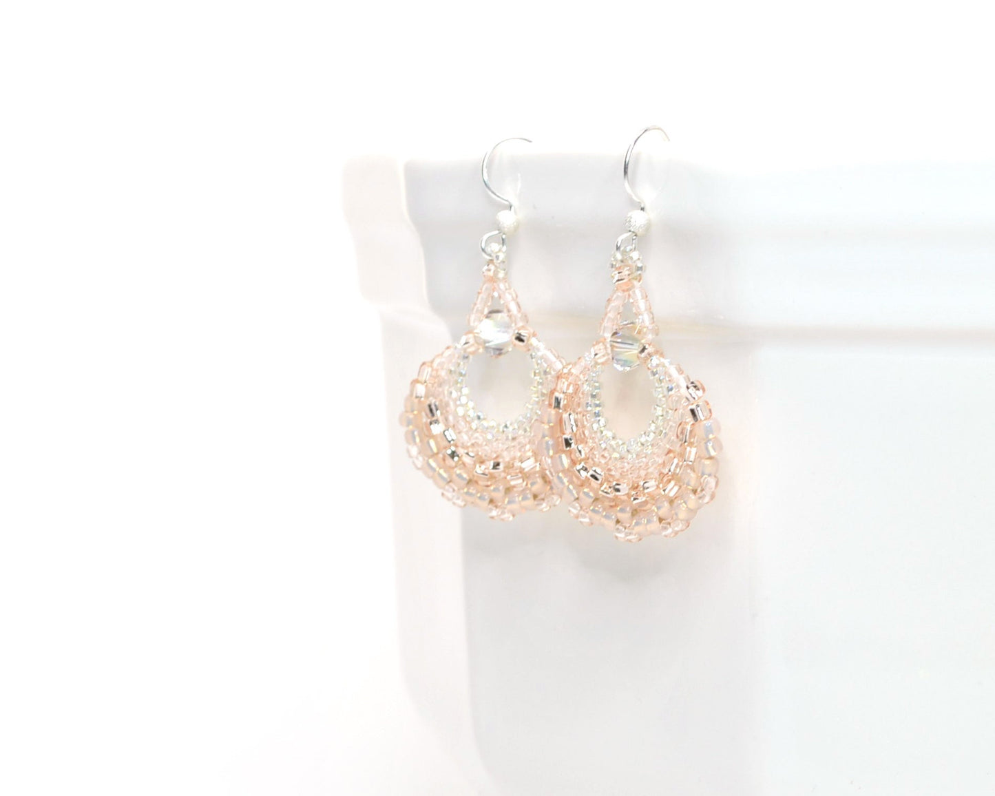 pastel pink delicate beaded fan earrings