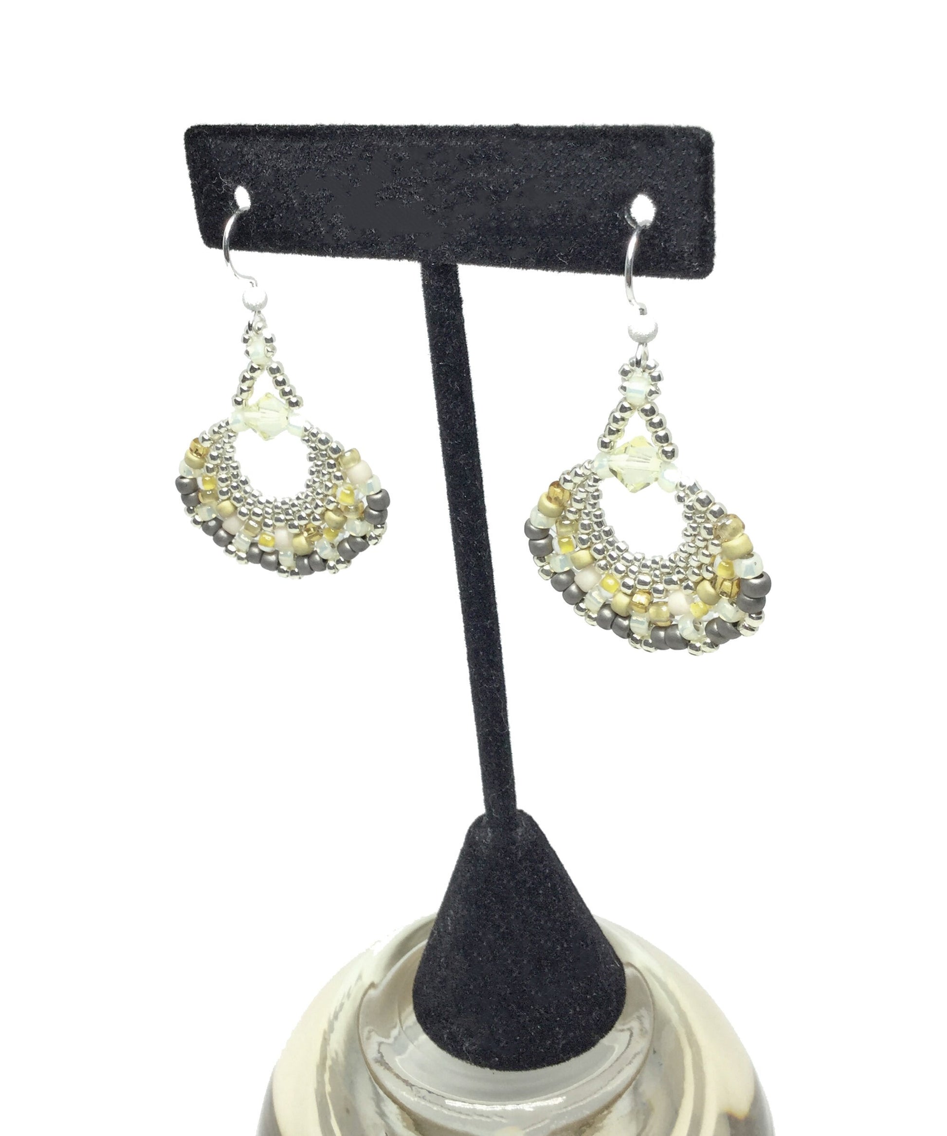 yellow and gray tweed beaded fan earrings . yellow and gray fan earrings . . statement earrings . illuminating yellow earrings, nickel free