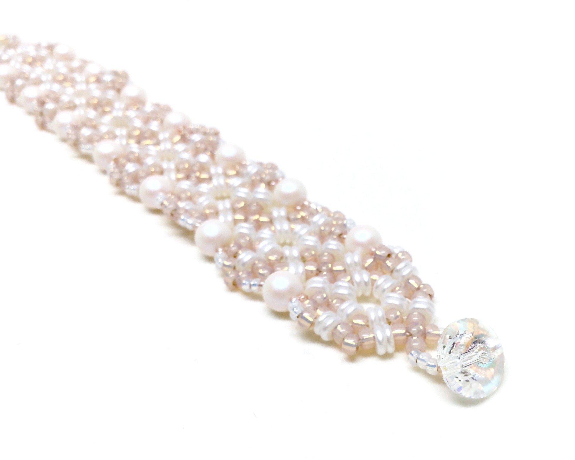 blush pink & white pearl cuff wedding bracelet . delicate lacey cuff bracelet . pink and white bridal bracelet . iridescent pink bridal .