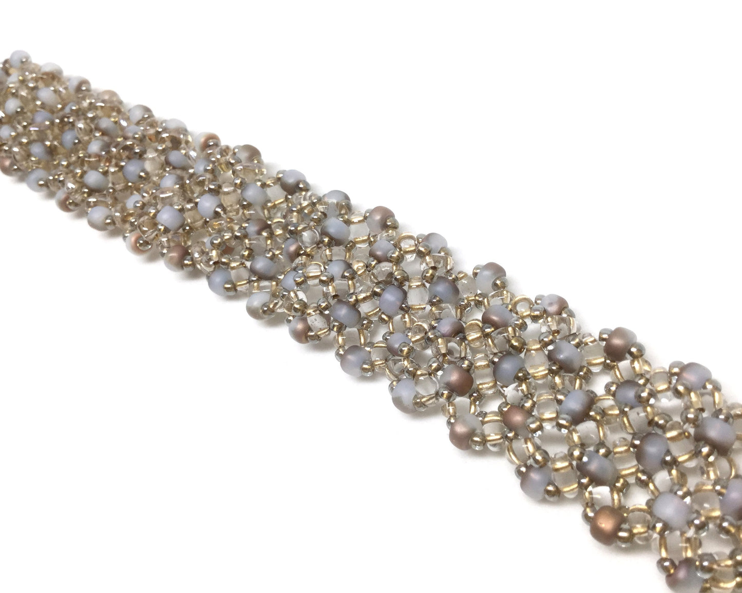 neutral beaded cuff bracelet . bronze beige white cuff bracelet . lacey cuff bracelet . neutral lacey beaded cuff, nickel free jewelry