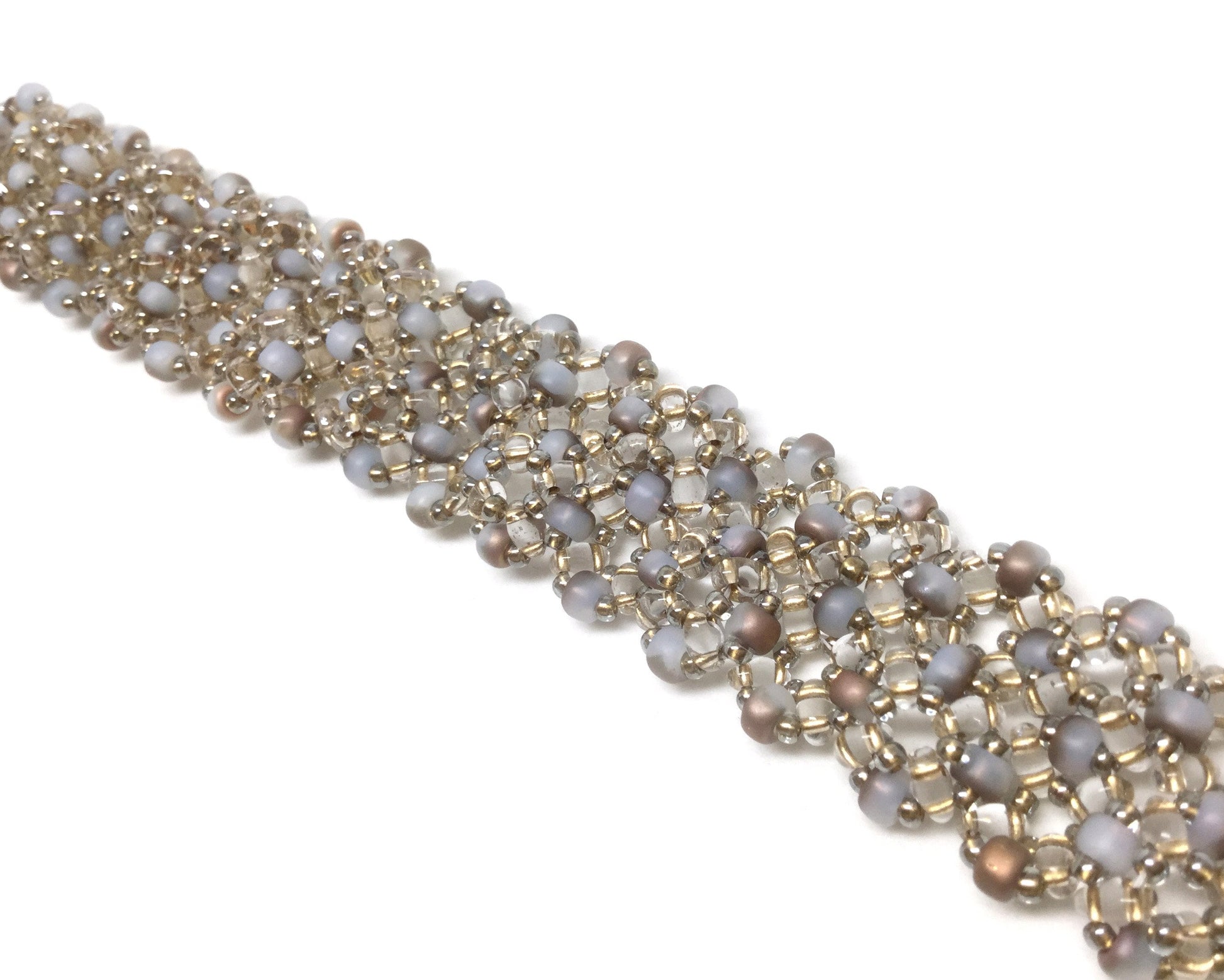 neutral beaded cuff bracelet . bronze beige white cuff bracelet . lacey cuff bracelet . neutral lacey beaded cuff, nickel free jewelry