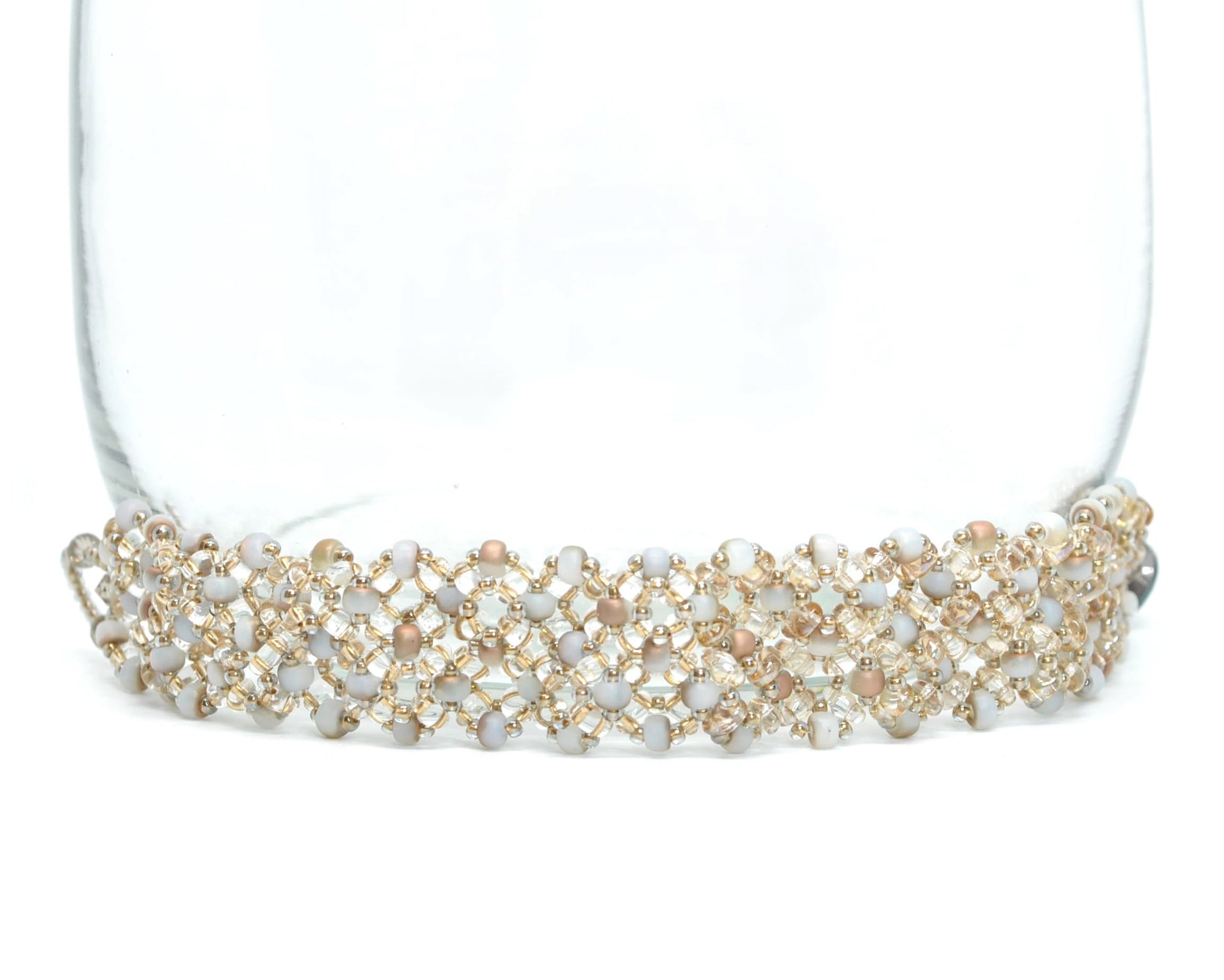 neutral beaded cuff bracelet . bronze beige white cuff bracelet . lacey cuff bracelet . neutral lacey beaded cuff, nickel free jewelry