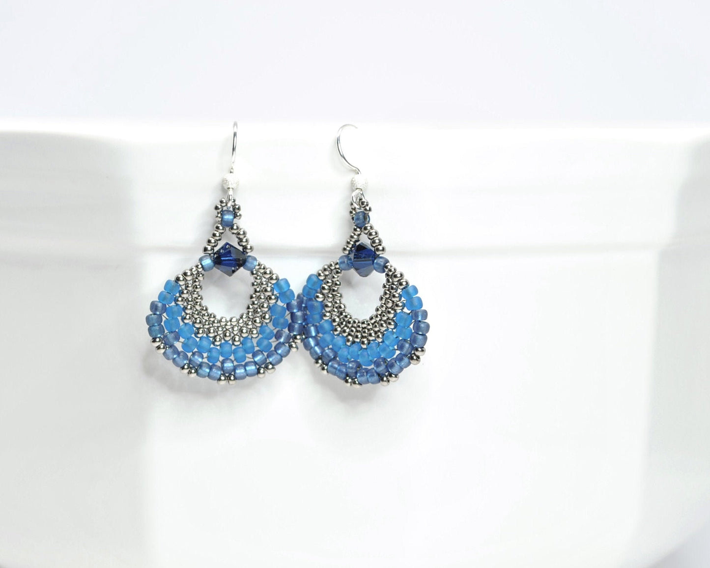 cobalt blue and silver fan earrings