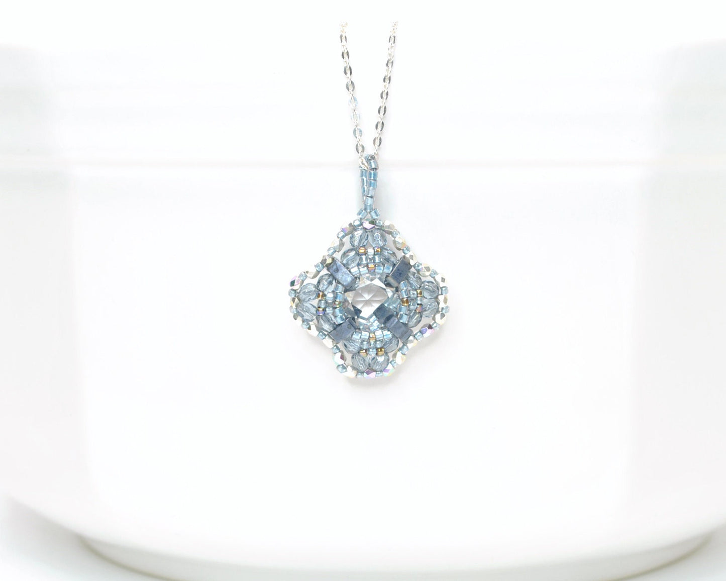 blue gray and clear swarovski crystal pendant necklace . #027
