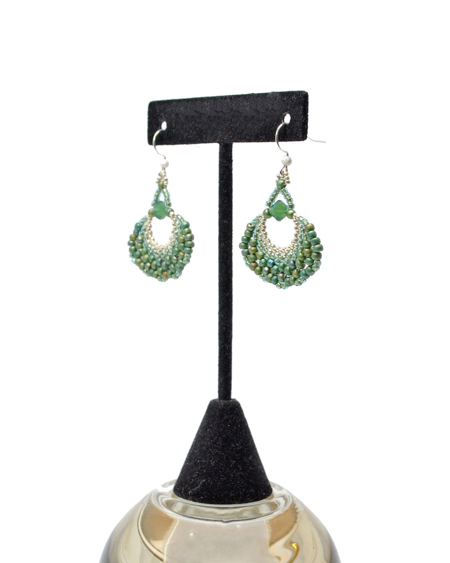 green emerald opal fan earrings . beaded fan earrings . green earrings . green boho earrings . nickel free jewelry . lightweight earrings