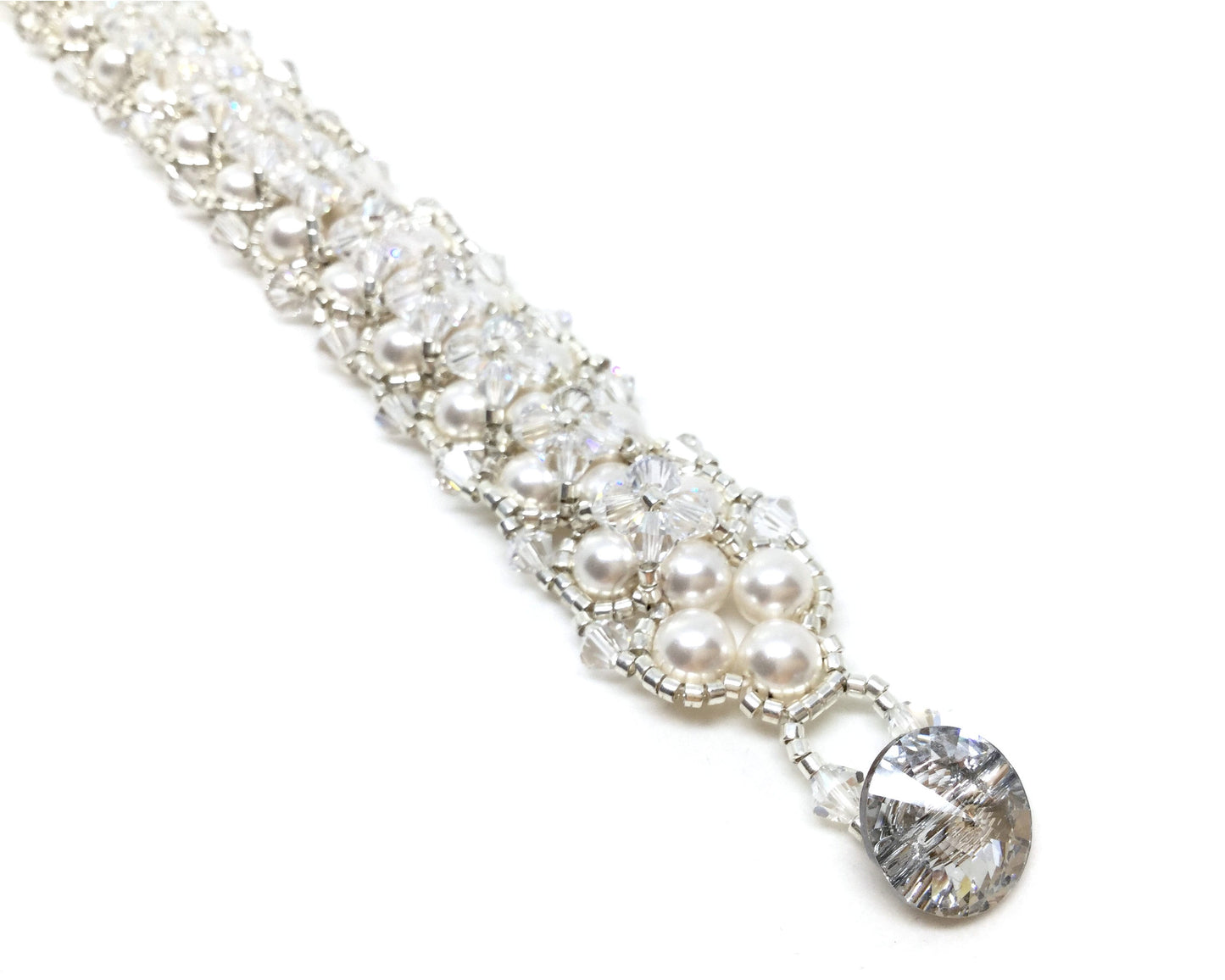 pearl and crystal statement wedding bracelet . swarovski crystal and pearl bridal bracelet . white pearl bracelet . nickel free . white cuff