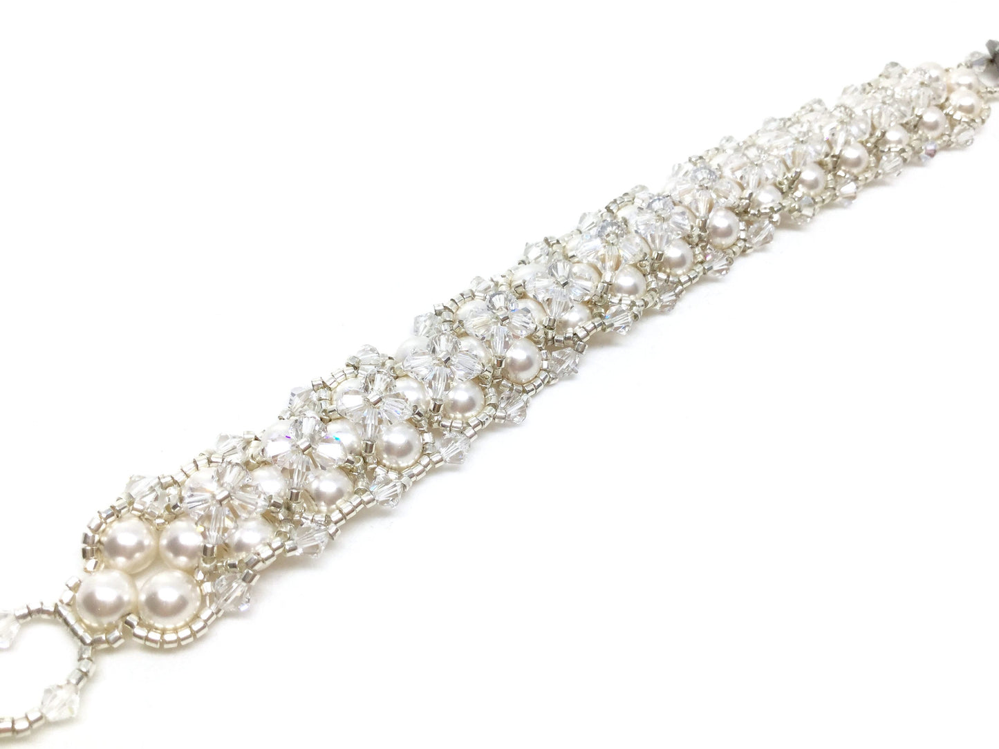 pearl and crystal statement wedding bracelet . swarovski crystal and pearl bridal bracelet . white pearl bracelet . nickel free . white cuff