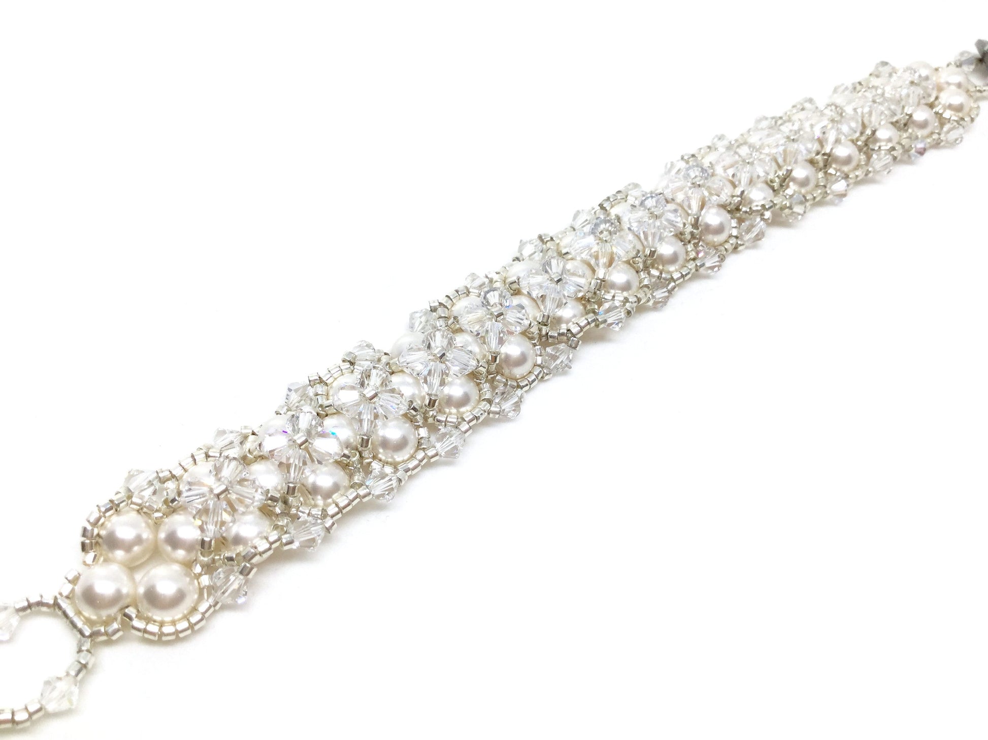 pearl and crystal statement wedding bracelet . swarovski crystal and pearl bridal bracelet . white pearl bracelet . nickel free . white cuff