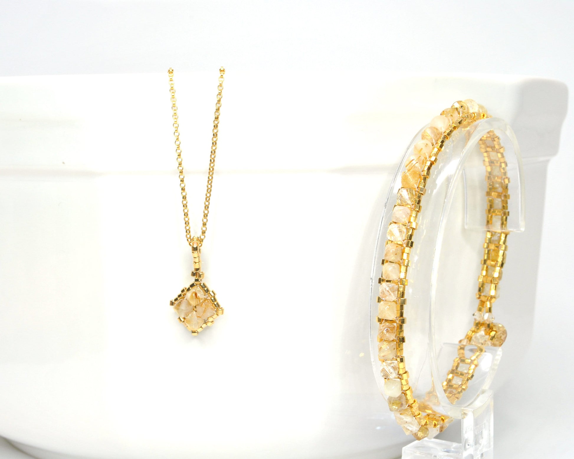 gold rutilated quartz gemstone tennis bracelet . gold gemstone tennis bracelet . 24k gold . handmade jewelry . nickel free jewelry . dainty