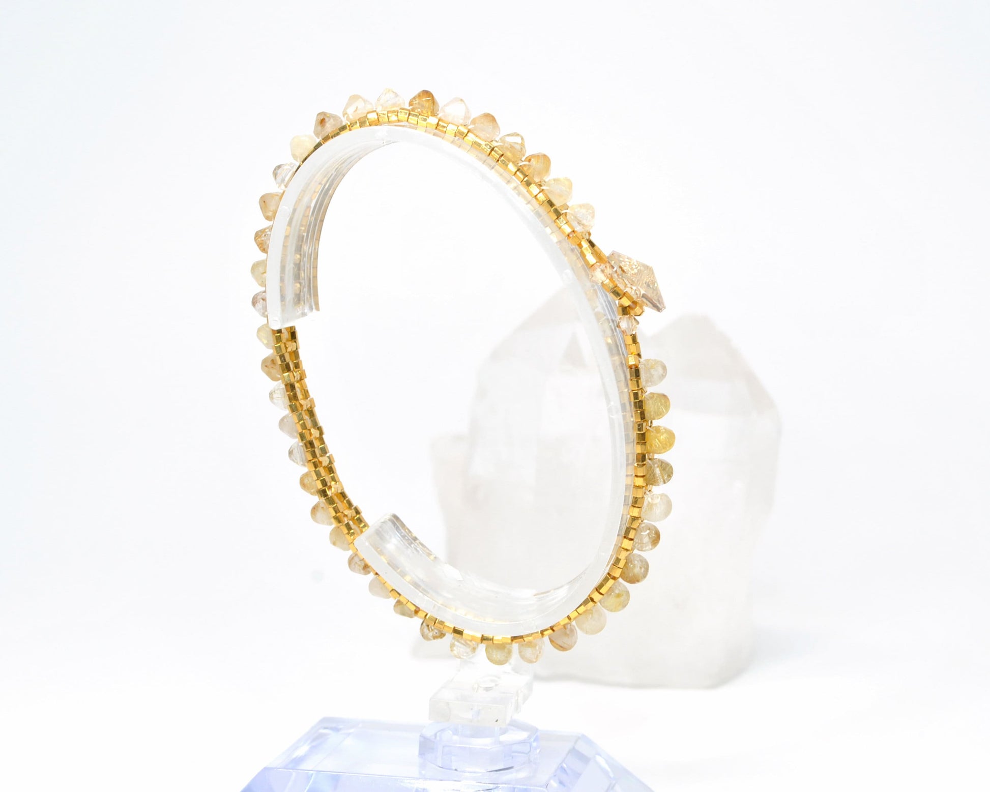 gold rutilated quartz gemstone tennis bracelet . gold gemstone tennis bracelet . 24k gold . handmade jewelry . nickel free jewelry . dainty