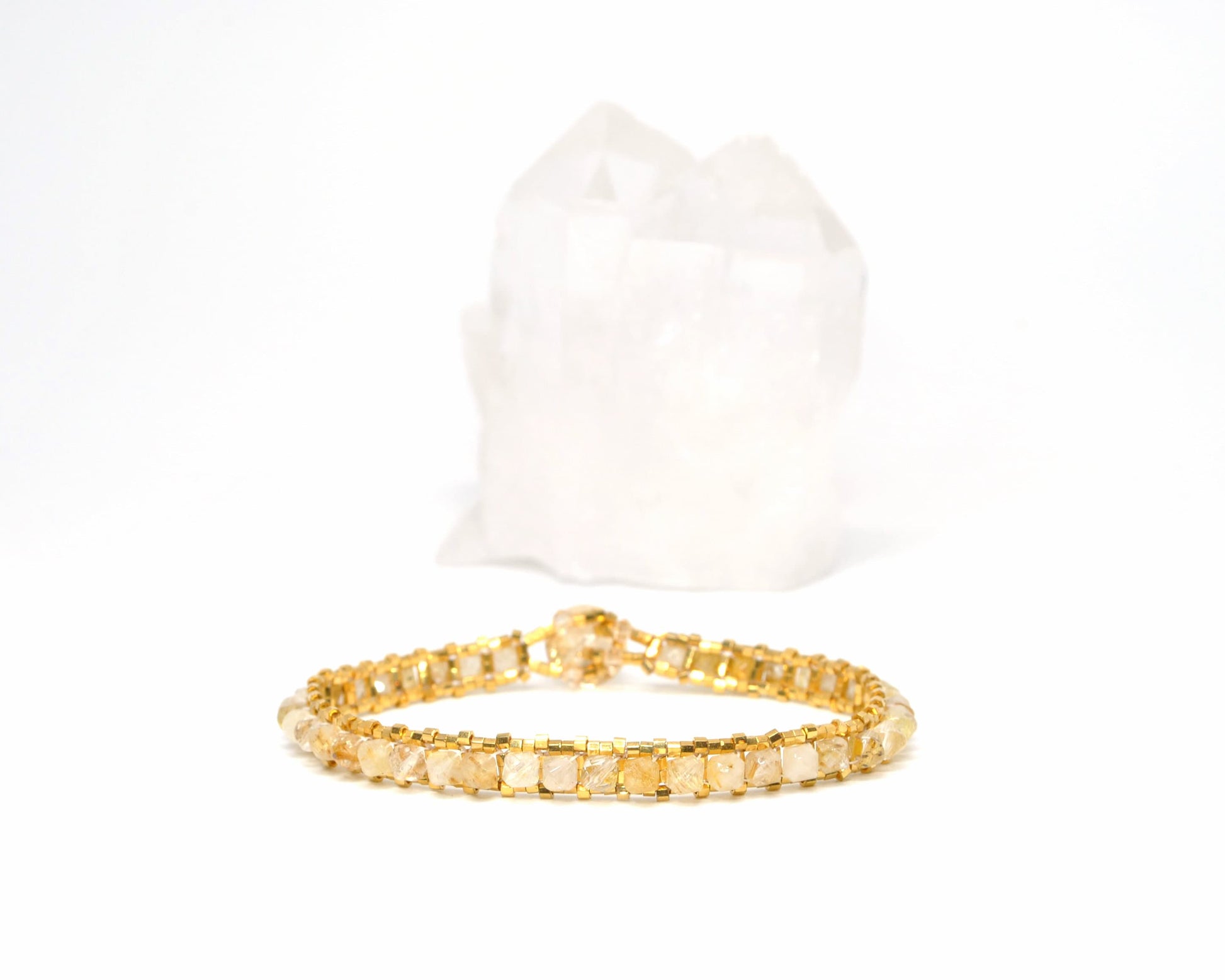 gold rutilated quartz gemstone tennis bracelet . gold gemstone tennis bracelet . 24k gold . handmade jewelry . nickel free jewelry . dainty