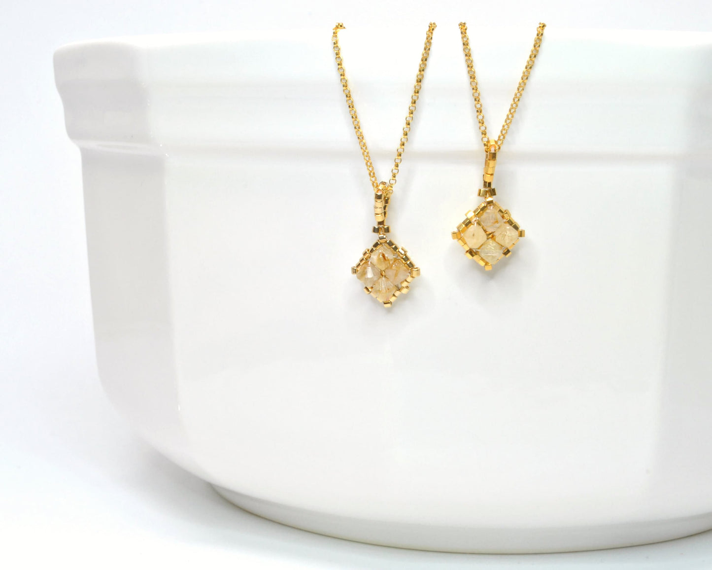 gold rutilated quartz gemstone pendant. gold gemstone necklace . 24k gold . handmade jewelry . nickel free jewelry . dainty necklace