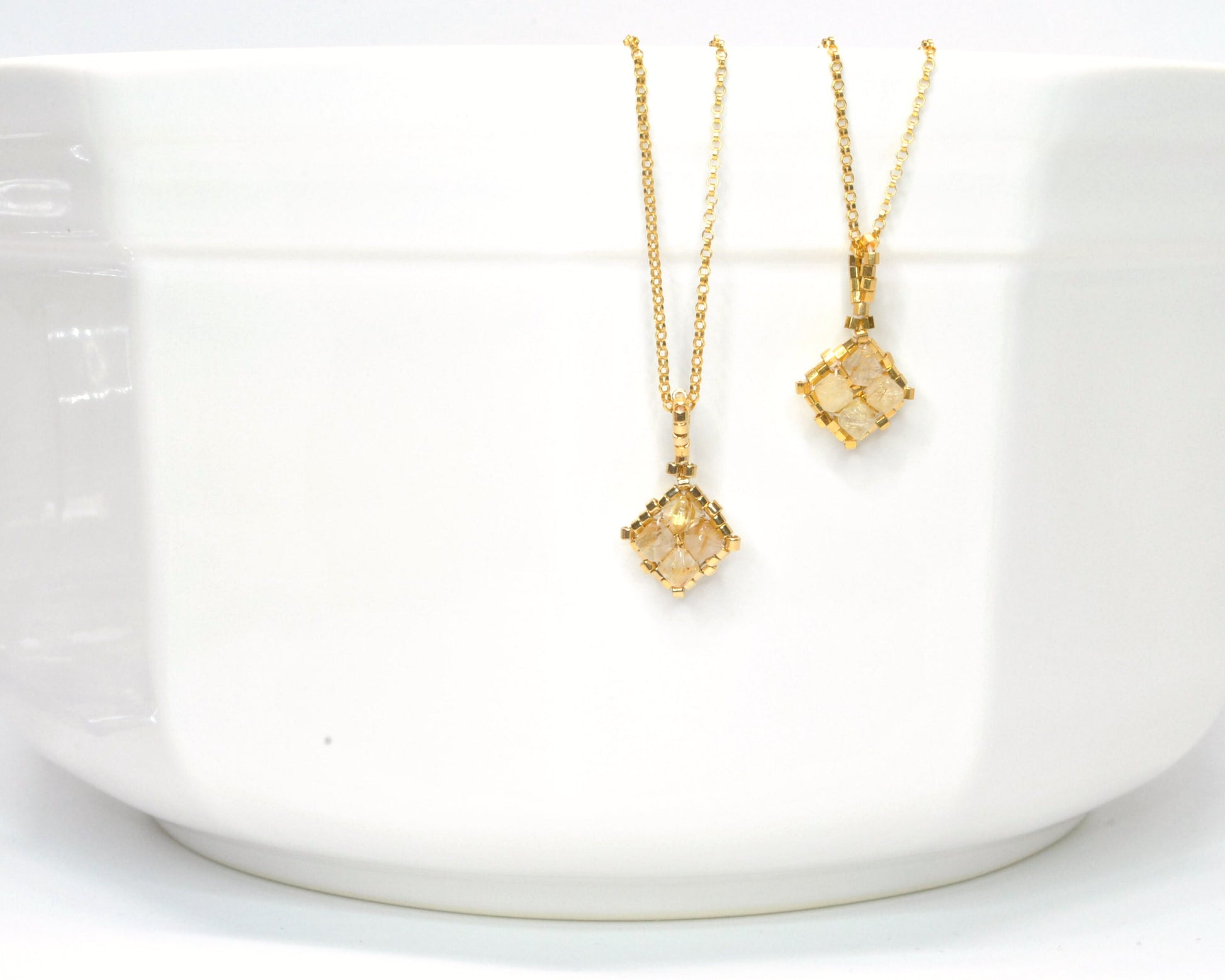 gold rutilated quartz gemstone pendant. gold gemstone necklace . 24k gold . handmade jewelry . nickel free jewelry . dainty necklace