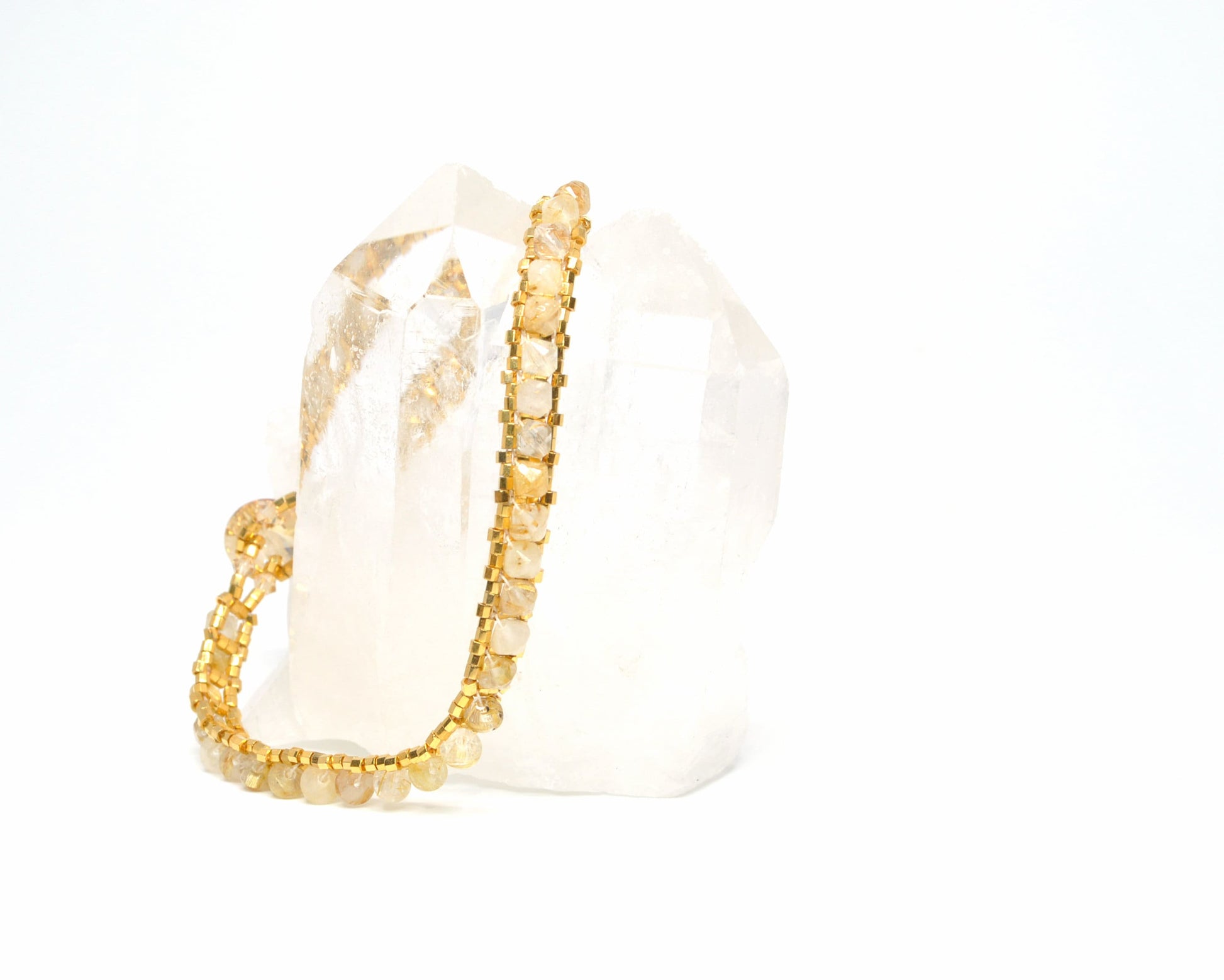 gold rutilated quartz gemstone tennis bracelet . gold gemstone tennis bracelet . 24k gold . handmade jewelry . nickel free jewelry . dainty