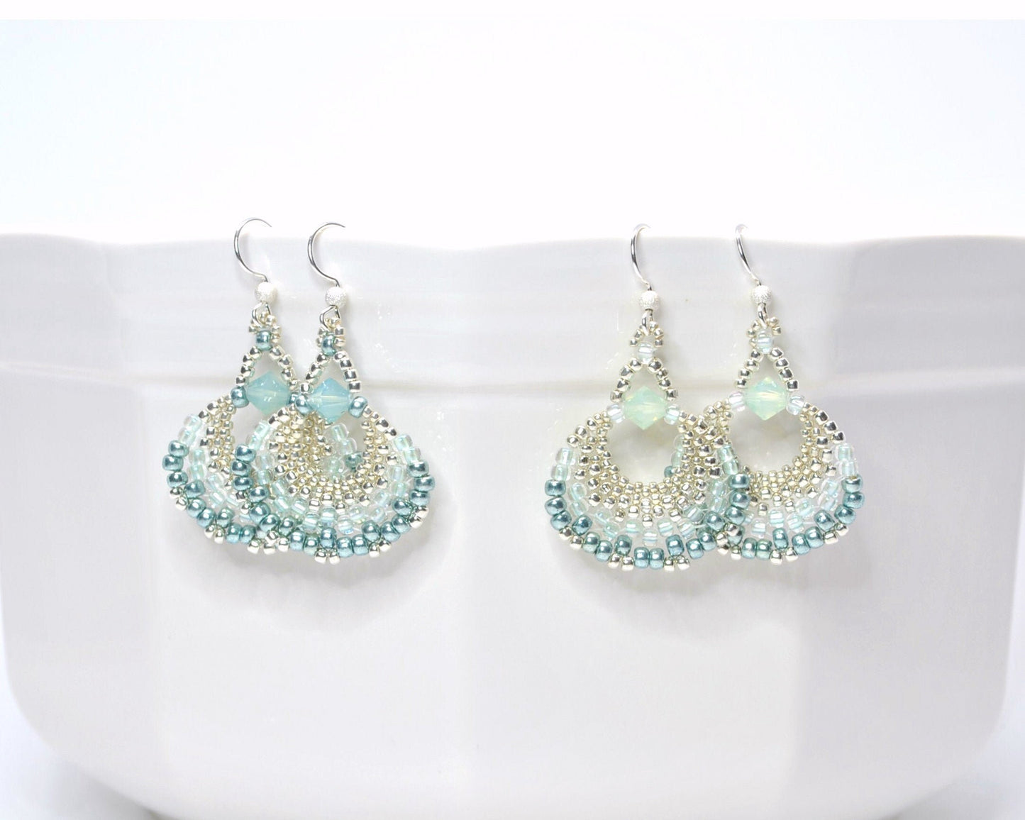 light turquoise opal fan statement earrings . beaded fan earrings . pastel earrings . turquoise fan earrings . spring earrings .