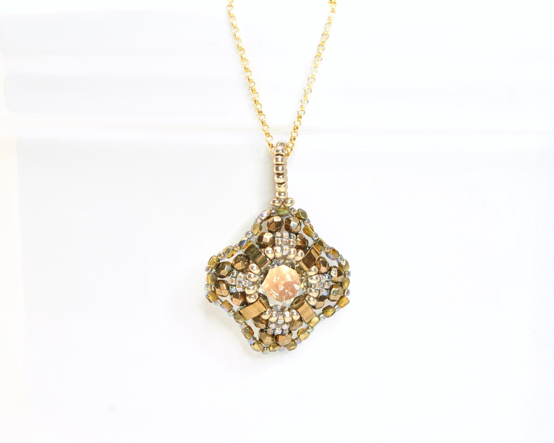 gold bronze swarovski crystal pendant necklace #009 mother of the bride . mother of the groom . jewelry set . elegant . statement necklace