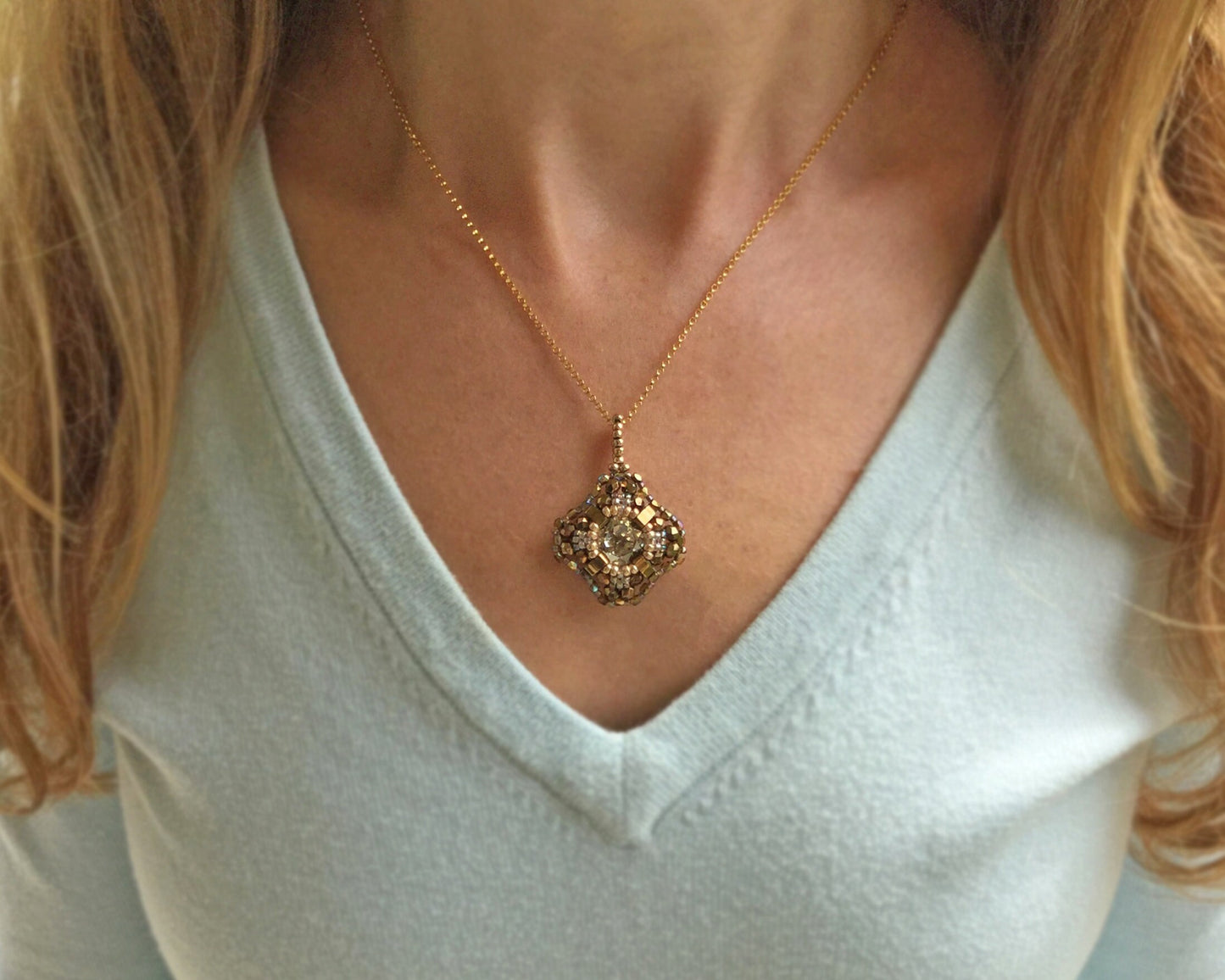 gold bronze swarovski crystal pendant necklace #009 mother of the bride . mother of the groom . jewelry set . elegant . statement necklace