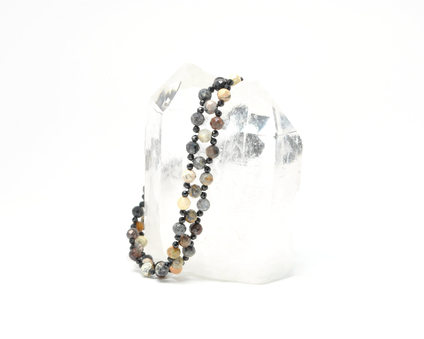 delicate jasper & spinel beaded gemstone bracelet . dainty gemstone bracelet . neutral colors . nickel free jewelry . flat bracelet . black