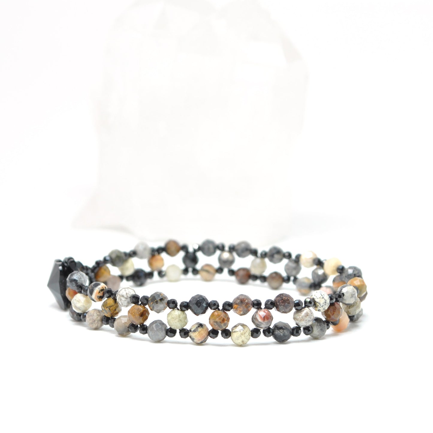 delicate jasper & spinel beaded gemstone bracelet . dainty gemstone bracelet . neutral colors . nickel free jewelry . flat bracelet . black