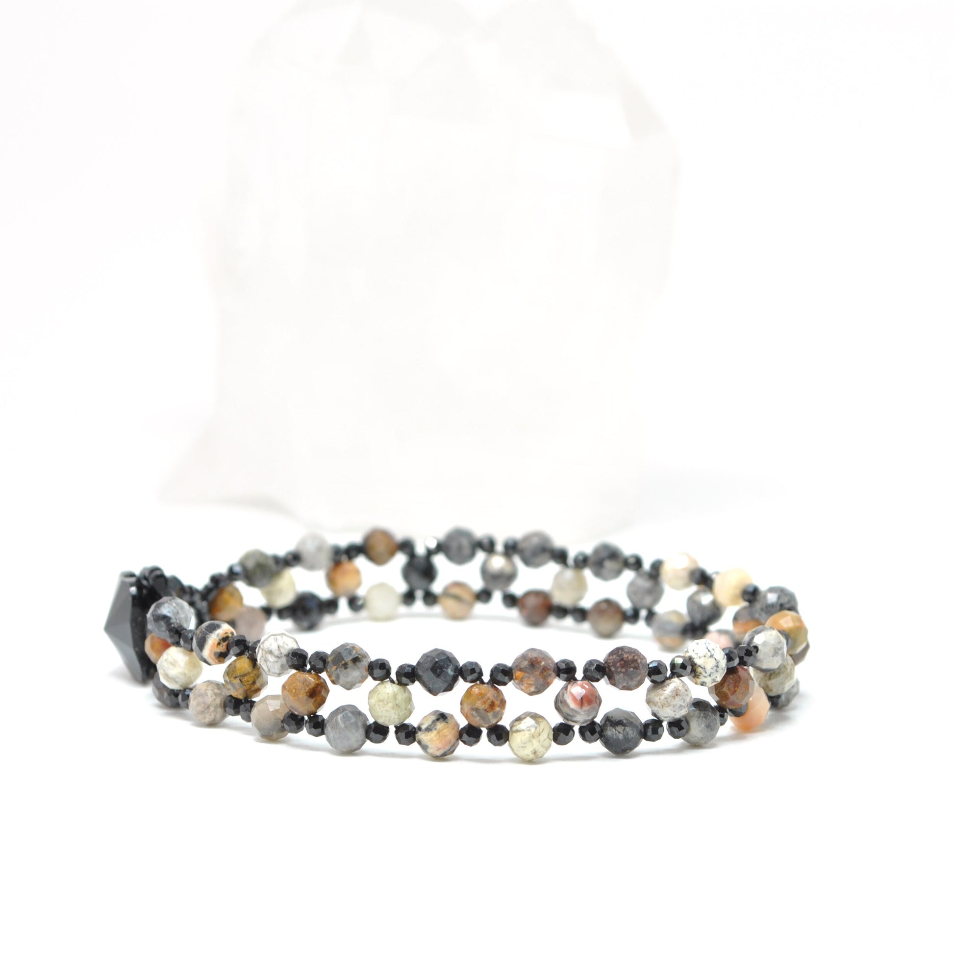 delicate jasper & spinel beaded gemstone bracelet . dainty gemstone bracelet . neutral colors . nickel free jewelry . flat bracelet . black