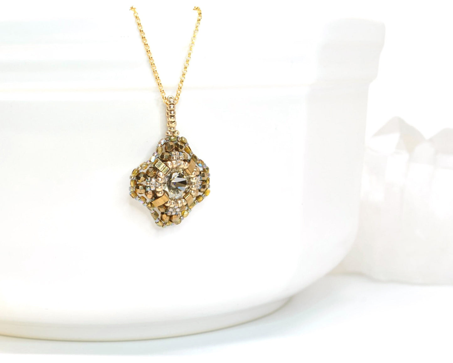 gold bronze swarovski crystal pendant necklace #009 mother of the bride . mother of the groom . jewelry set . elegant . statement necklace