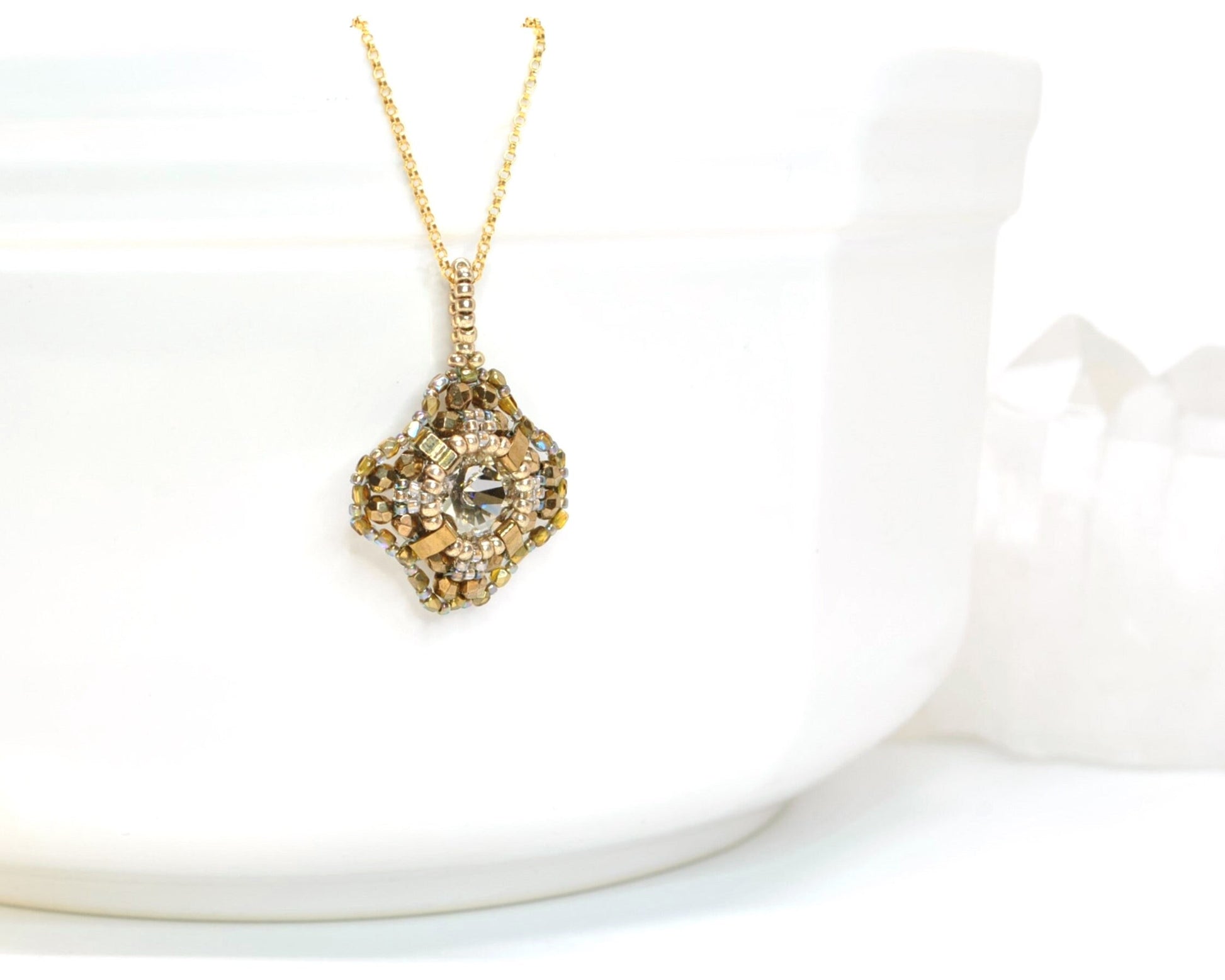 gold bronze swarovski crystal pendant necklace #009 mother of the bride . mother of the groom . jewelry set . elegant . statement necklace