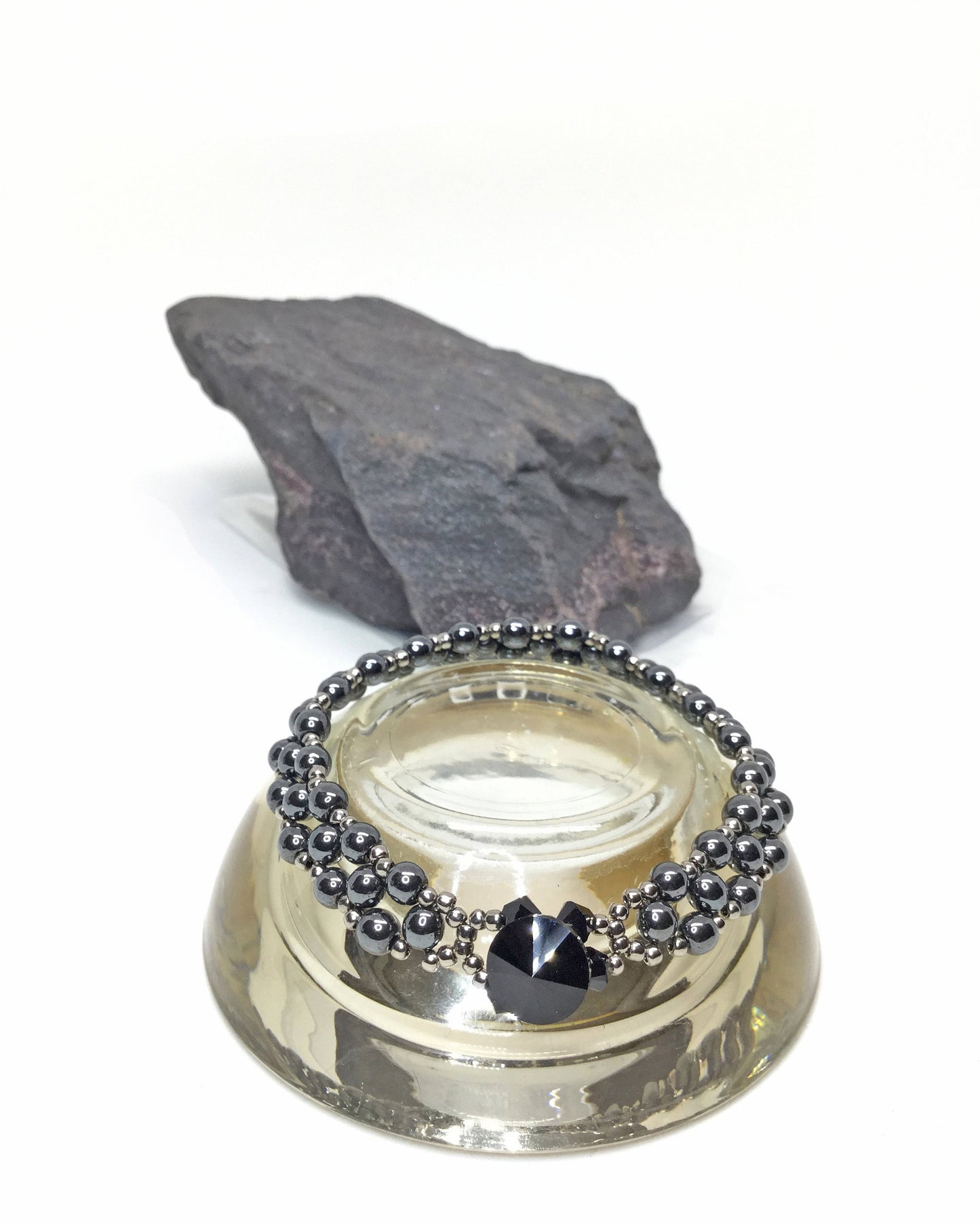 delicate hematite gemstone beaded bracelet . gemstone beaded bracelet . dark gray gemstone bracelet . delicate gemstone bracelet . gift idea