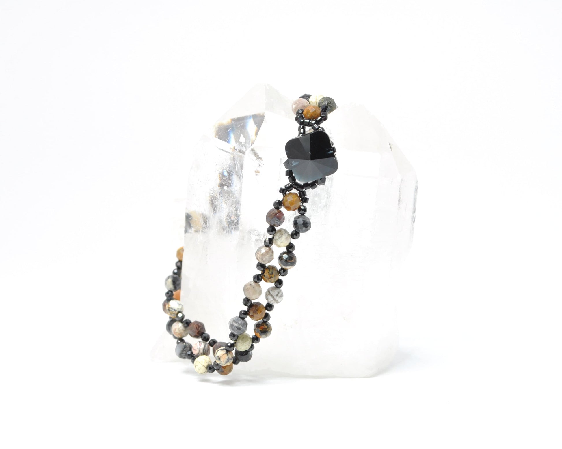 delicate jasper & spinel beaded gemstone bracelet . dainty gemstone bracelet . neutral colors . nickel free jewelry . flat bracelet . black