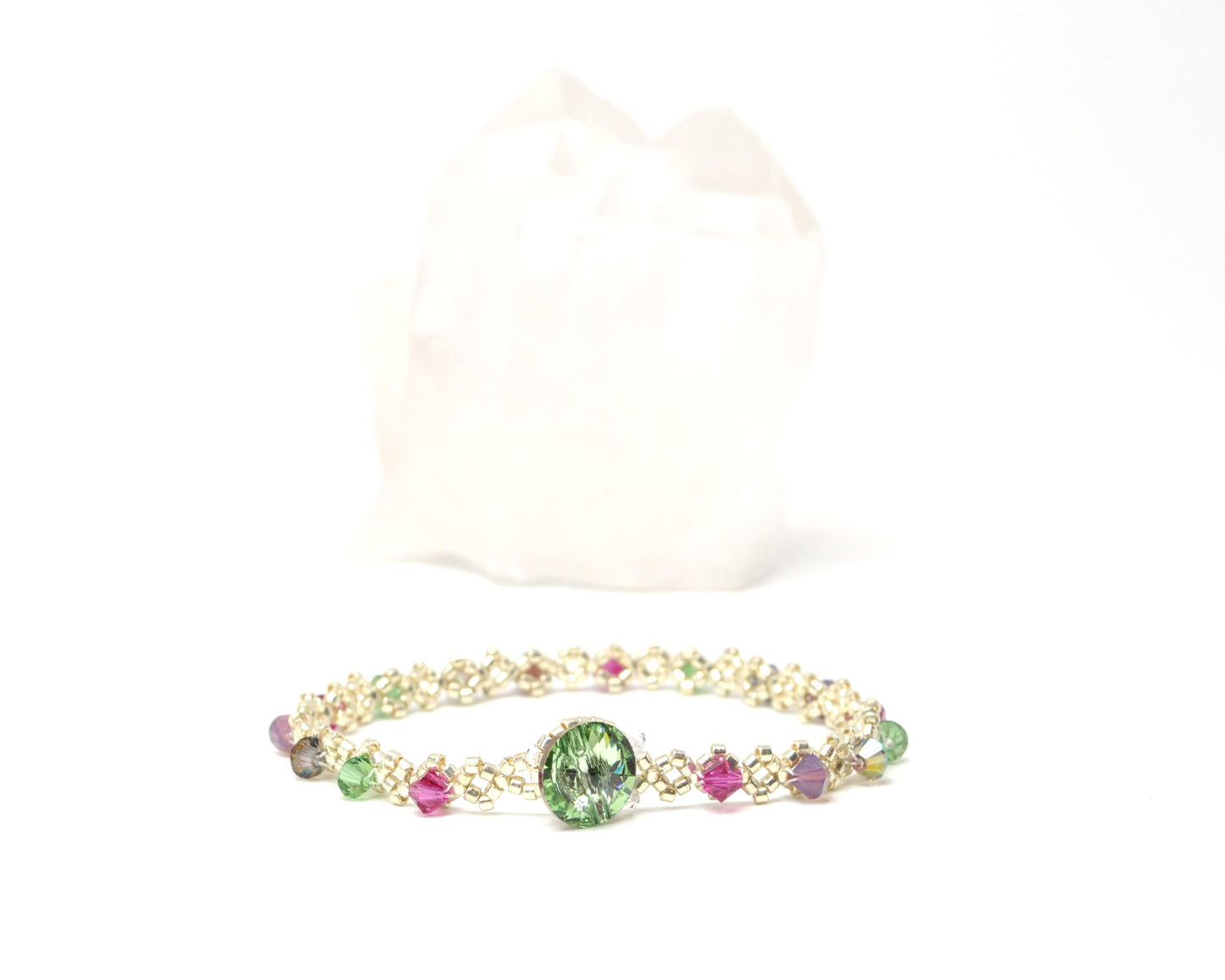 delicate swarovski crystal bracelet . southwest . unique gift . dainty . colorful, magenta pink mauve purple, teal, warm silver bracelet