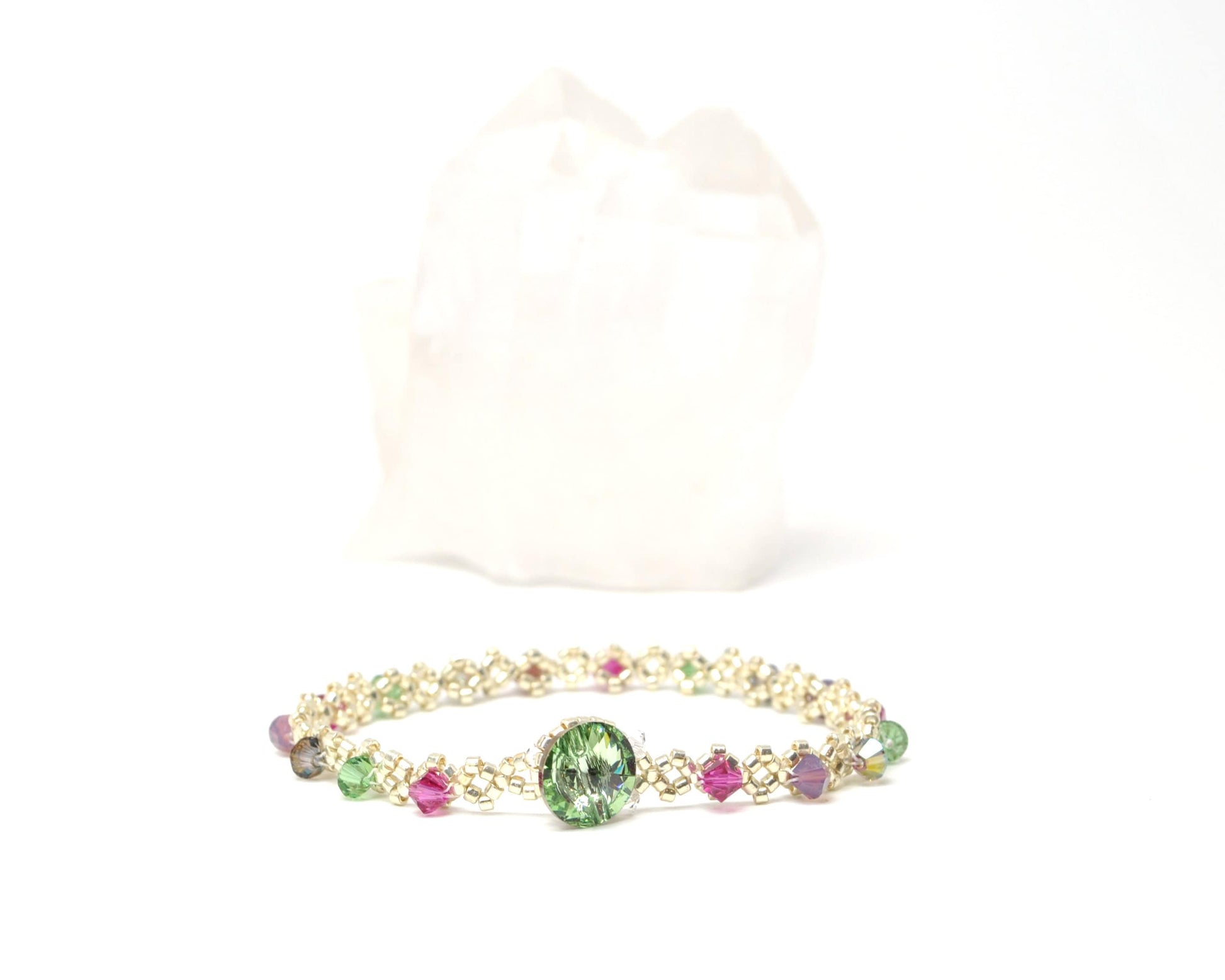 delicate swarovski crystal bracelet . southwest . unique gift . dainty . colorful, magenta pink mauve purple, teal, warm silver bracelet