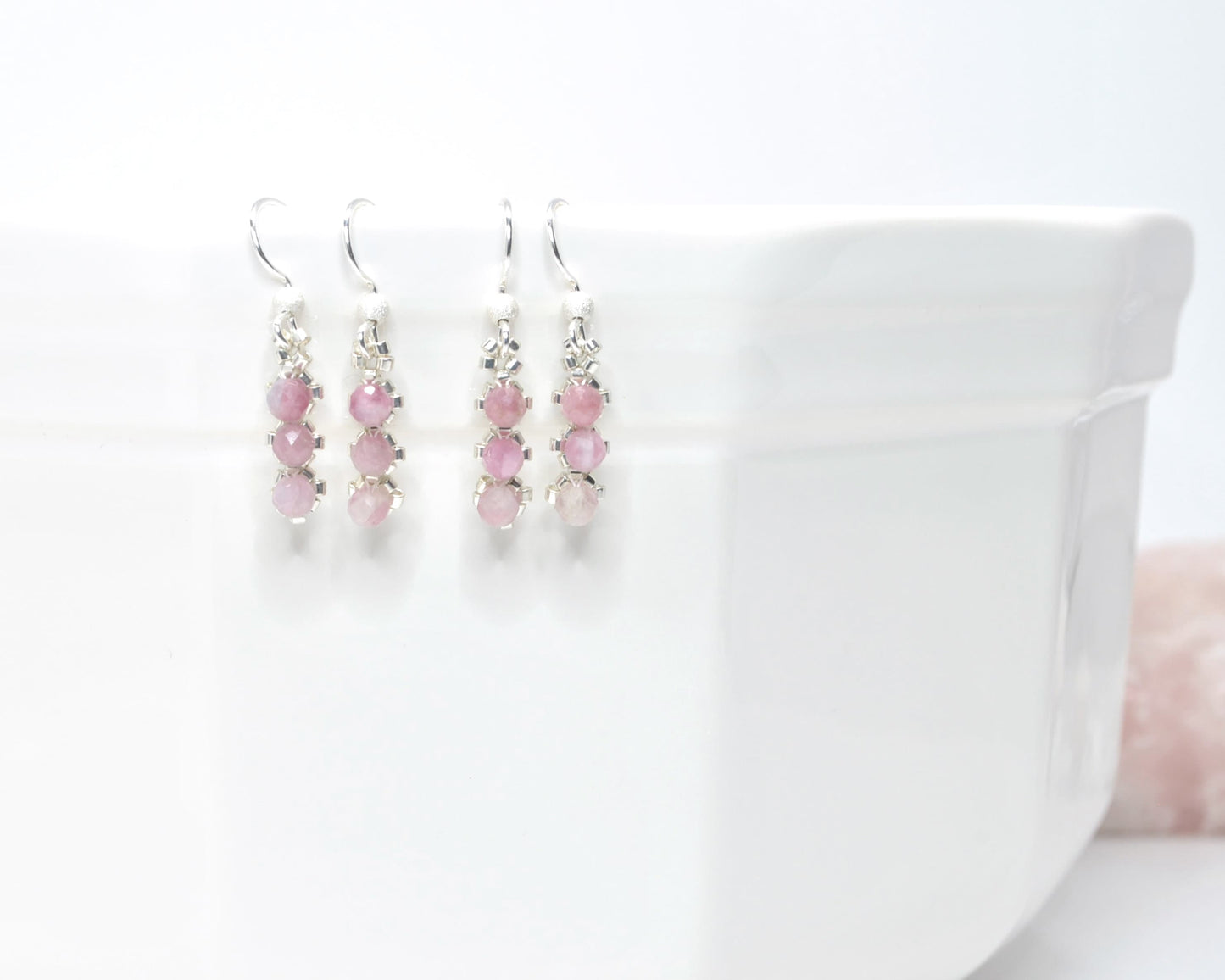 pink tourmaline gemstone earrings . pink drop earrings . delicate pink earrings . dainty pink earrings . nickel free jewelry . valentines