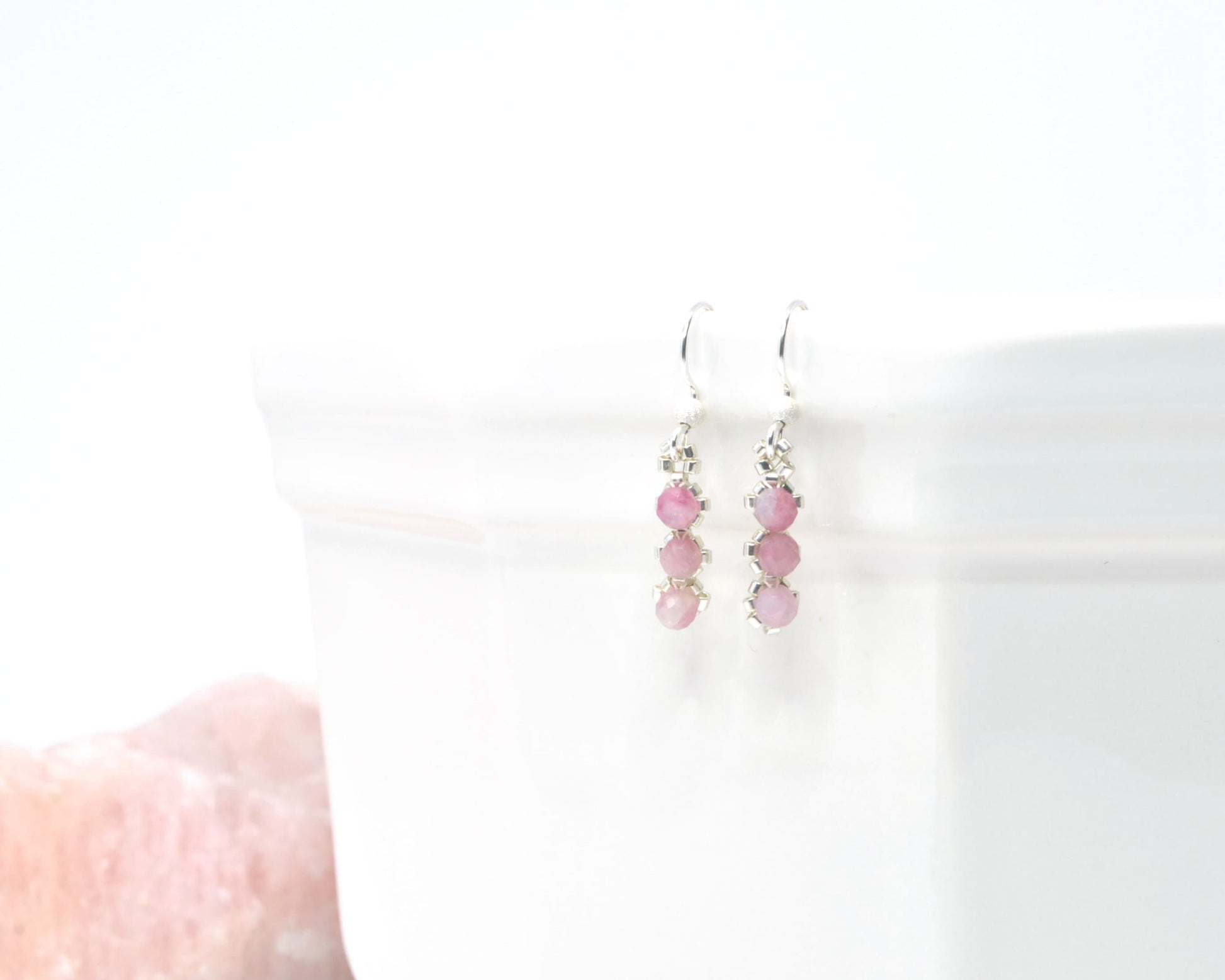 pink tourmaline gemstone earrings . pink drop earrings . delicate pink earrings . dainty pink earrings . nickel free jewelry . valentines