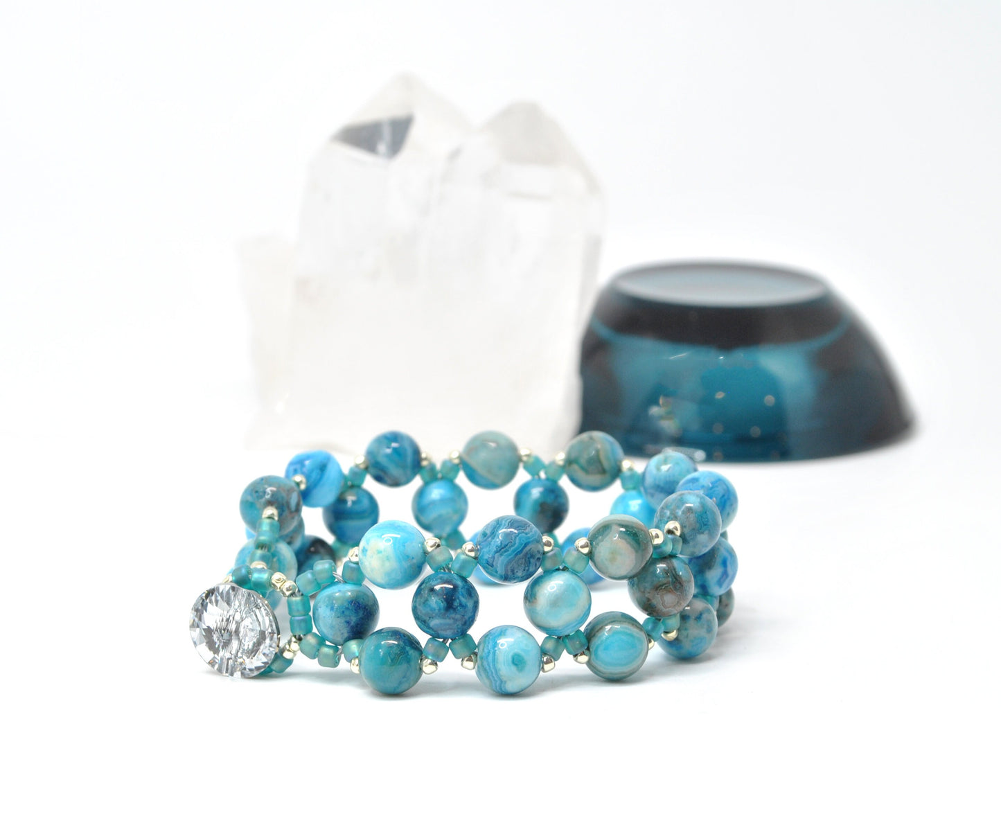 blue agate beaded gemstone bracelet . blue gemstone bracelet . agate jewelry . agate bracelet . blue stone bracelet . gemstone jewelry .