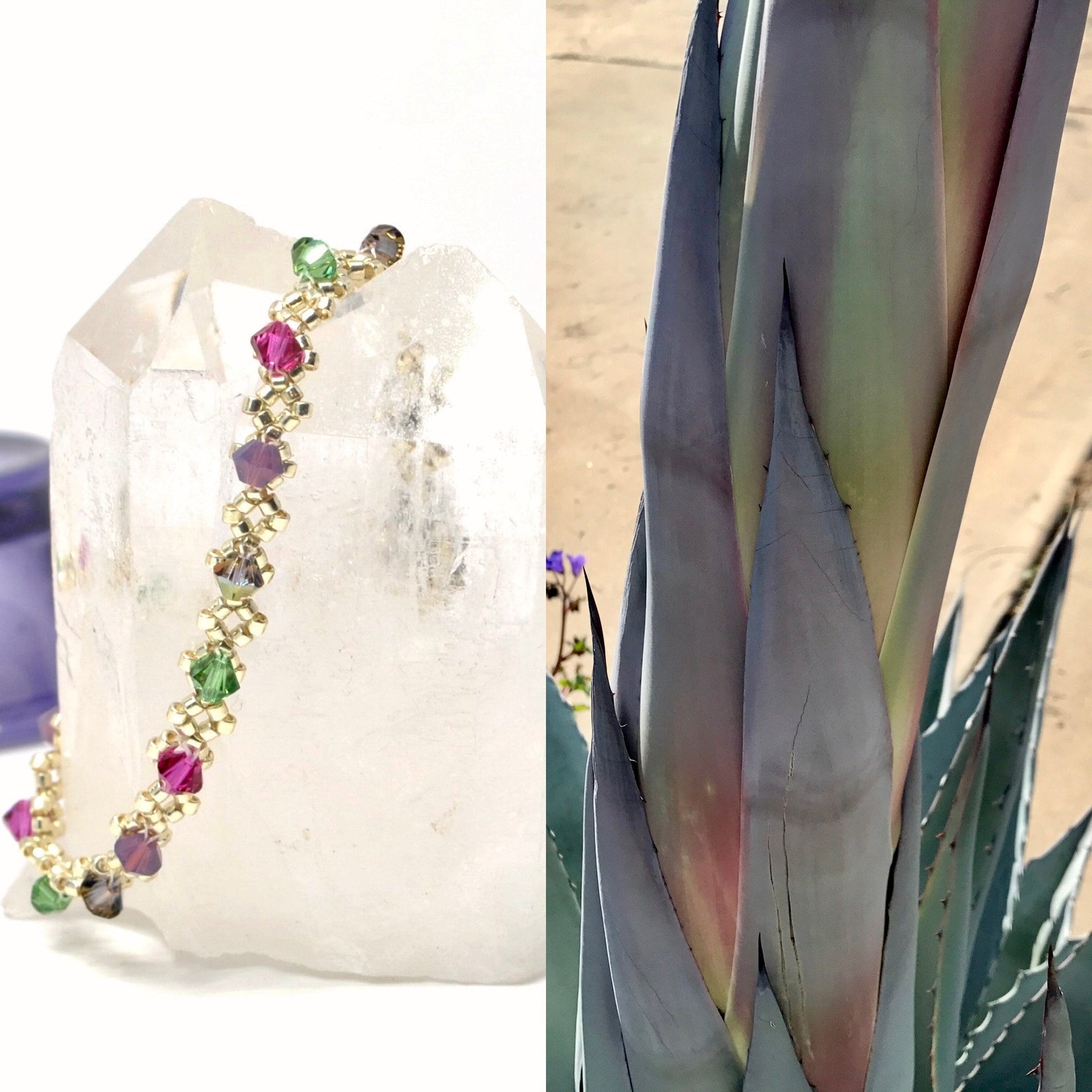delicate swarovski crystal bracelet . southwest . unique gift . dainty . colorful, magenta pink mauve purple, teal, warm silver bracelet