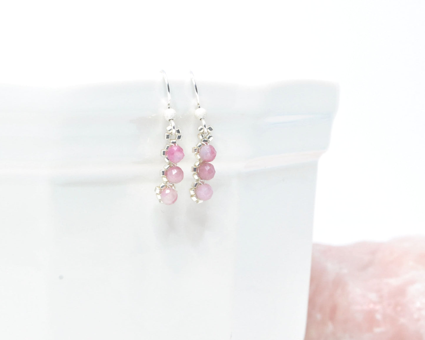 pink tourmaline gemstone earrings . pink drop earrings . delicate pink earrings . dainty pink earrings . nickel free jewelry . valentines