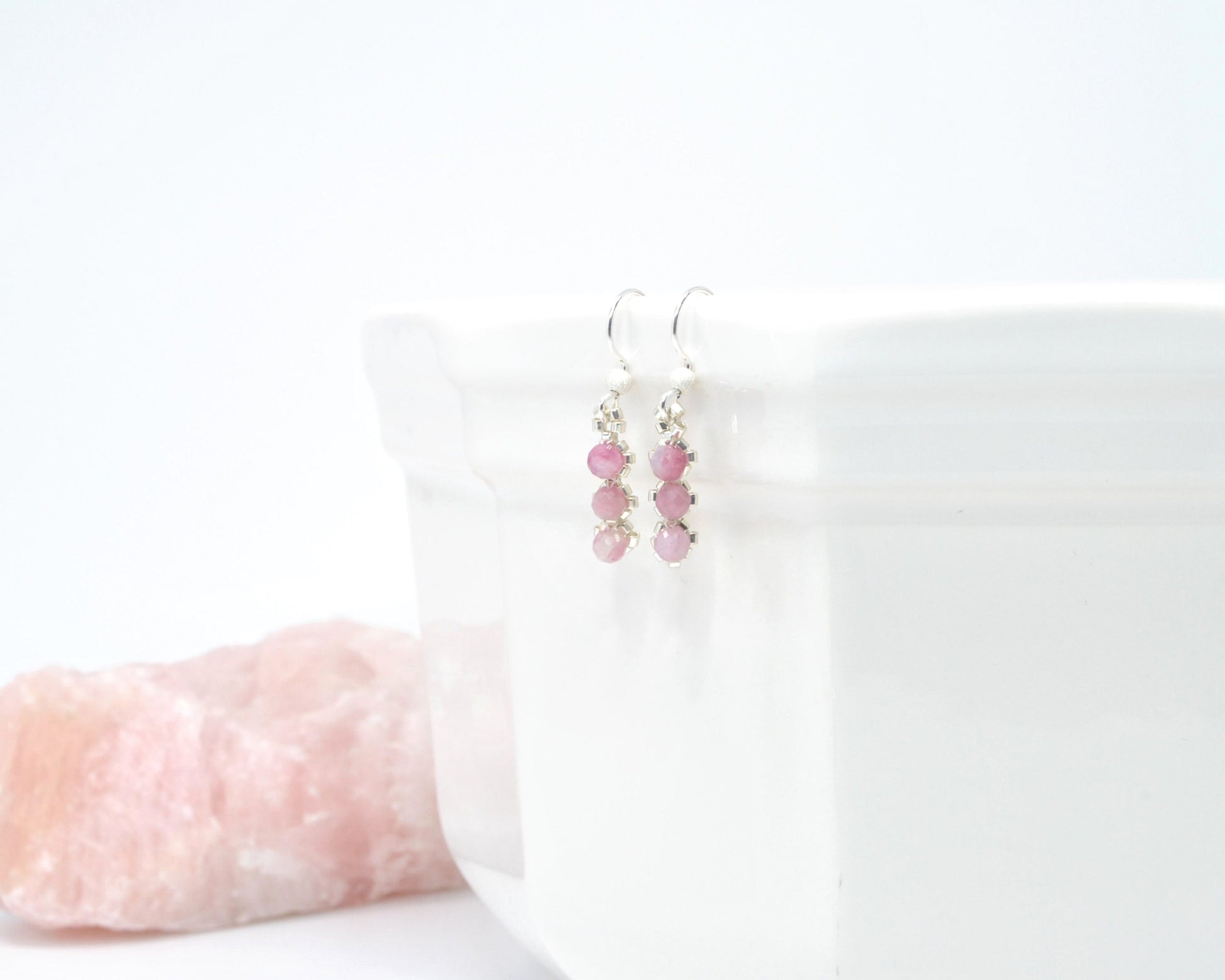 pink tourmaline gemstone earrings . pink drop earrings . delicate pink earrings . dainty pink earrings . nickel free jewelry . valentines