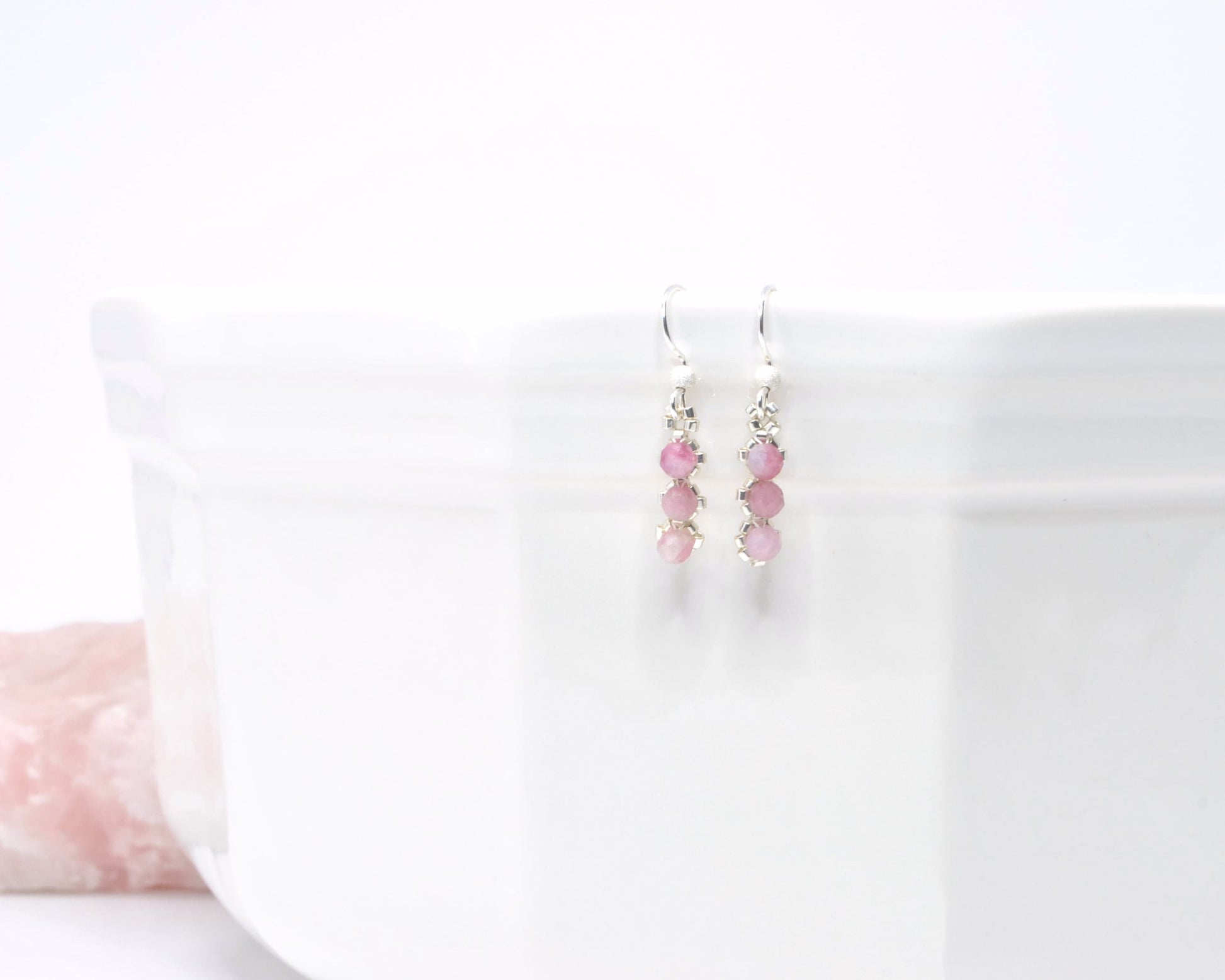 pink tourmaline gemstone earrings . pink drop earrings . delicate pink earrings . dainty pink earrings . nickel free jewelry . valentines