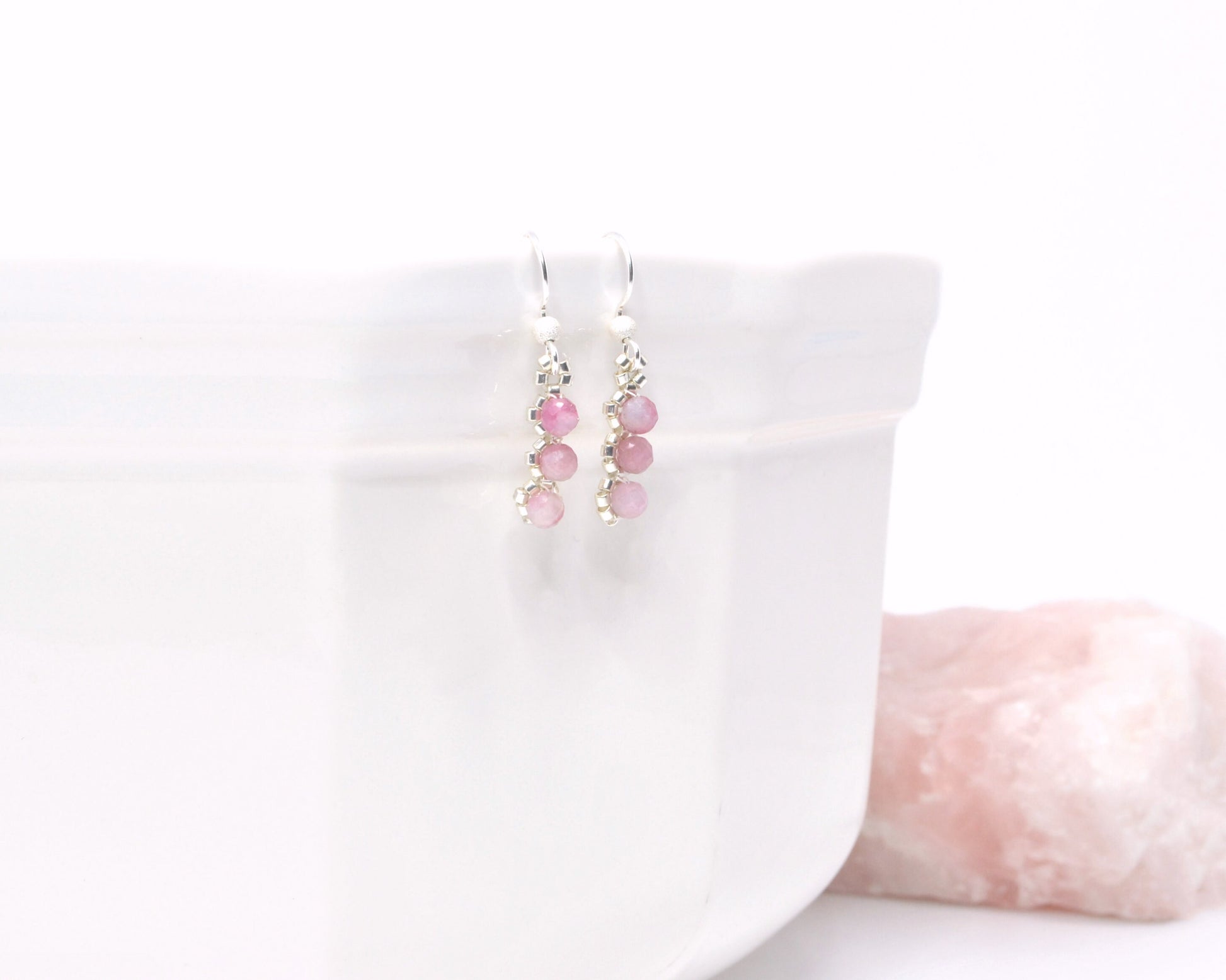 pink tourmaline gemstone earrings . pink drop earrings . delicate pink earrings . dainty pink earrings . nickel free jewelry . valentines