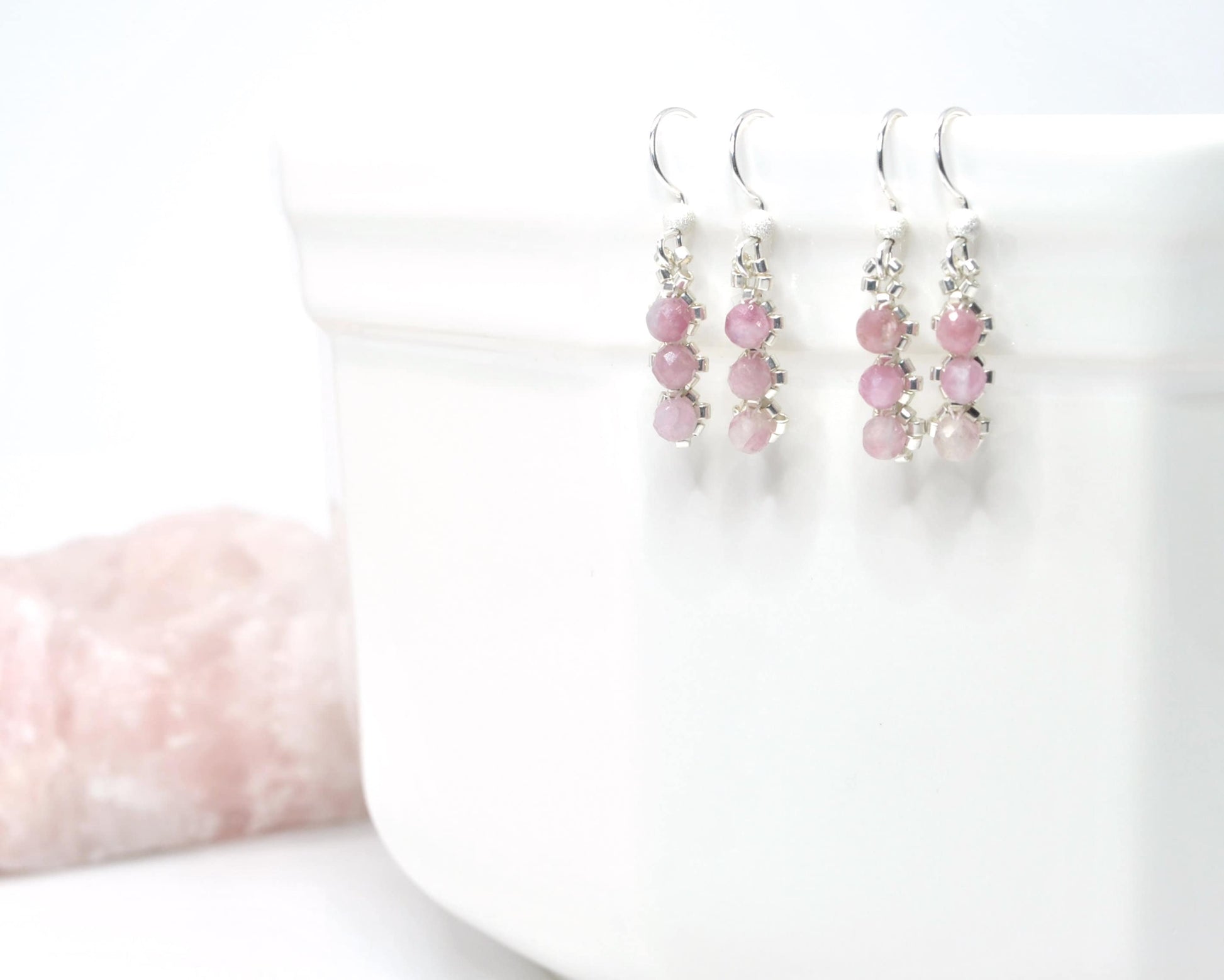 pink tourmaline gemstone earrings . pink drop earrings . delicate pink earrings . dainty pink earrings . nickel free jewelry . valentines