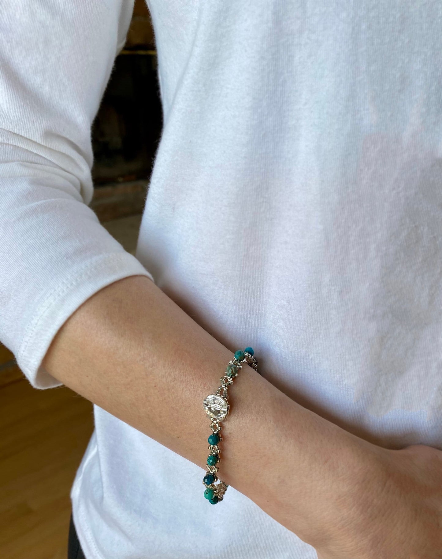 chrysocolla gemstone bracelet . dainty blue green gemstone bracelet . delicate blue green bracelet . chrysocolla beaded bracelet . gift