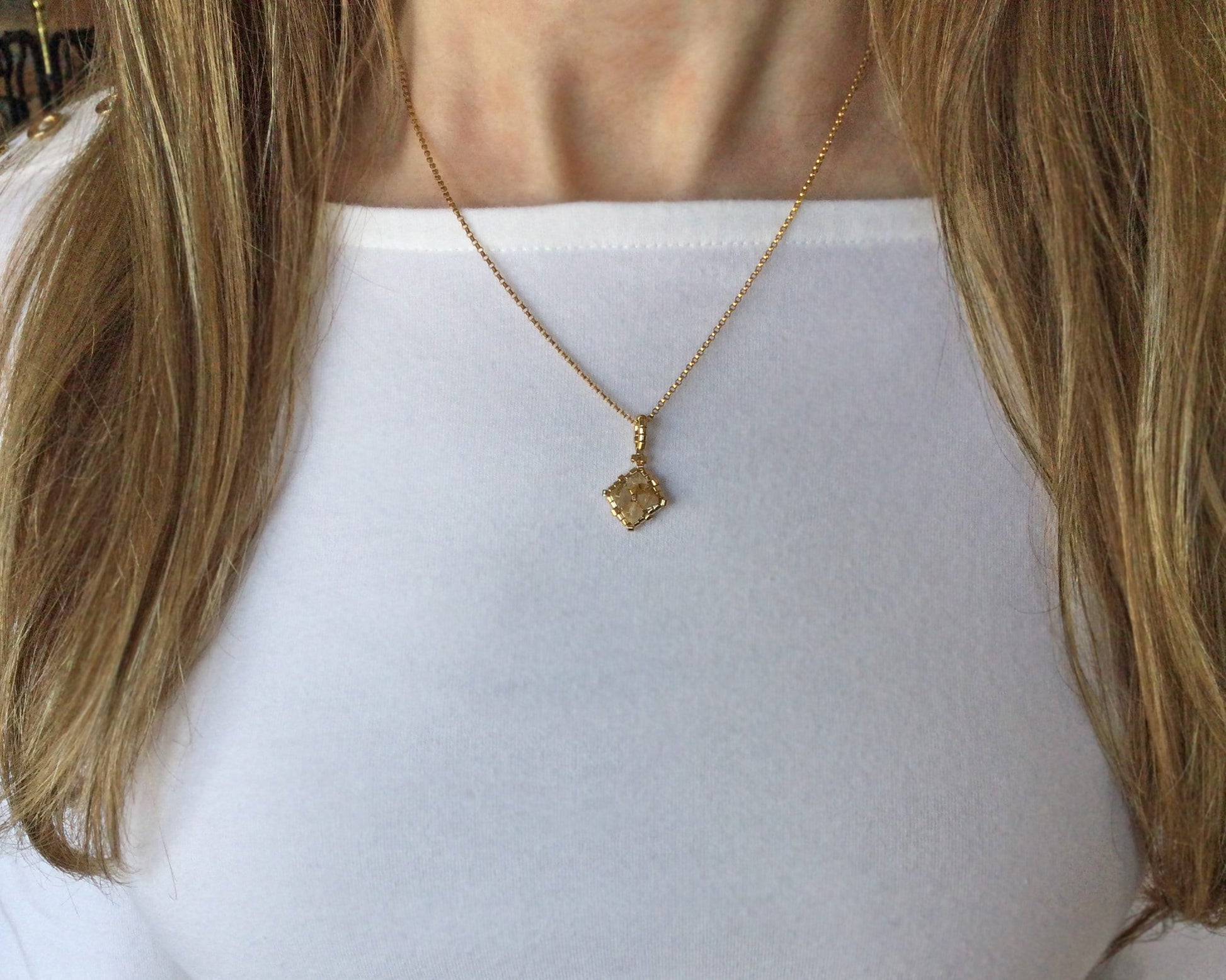 gold rutilated quartz gemstone pendant. gold gemstone necklace . 24k gold . handmade jewelry . nickel free jewelry . dainty necklace